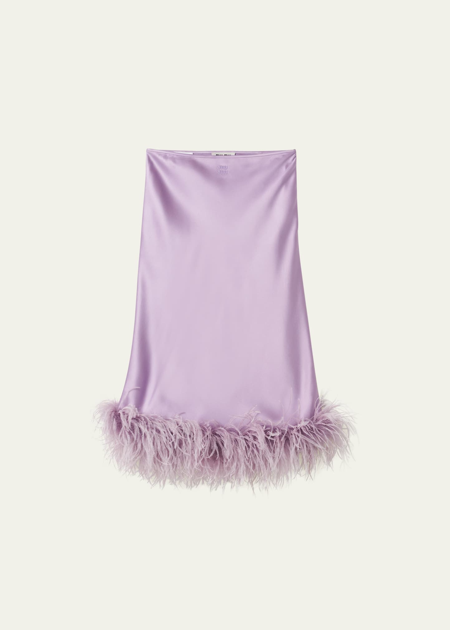 Feather Trim Silk Midi Skirt