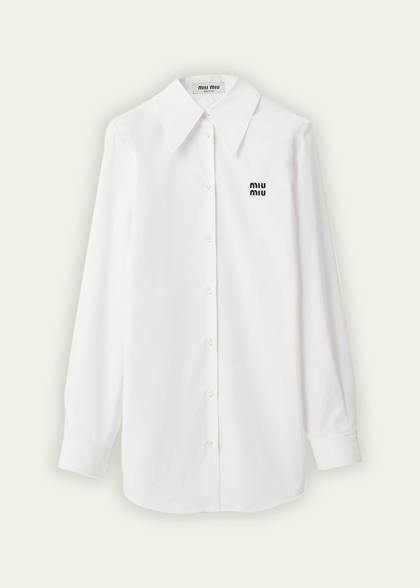 Miu Miu Logo Poplin Button Down Shirt In F0009 Bianco