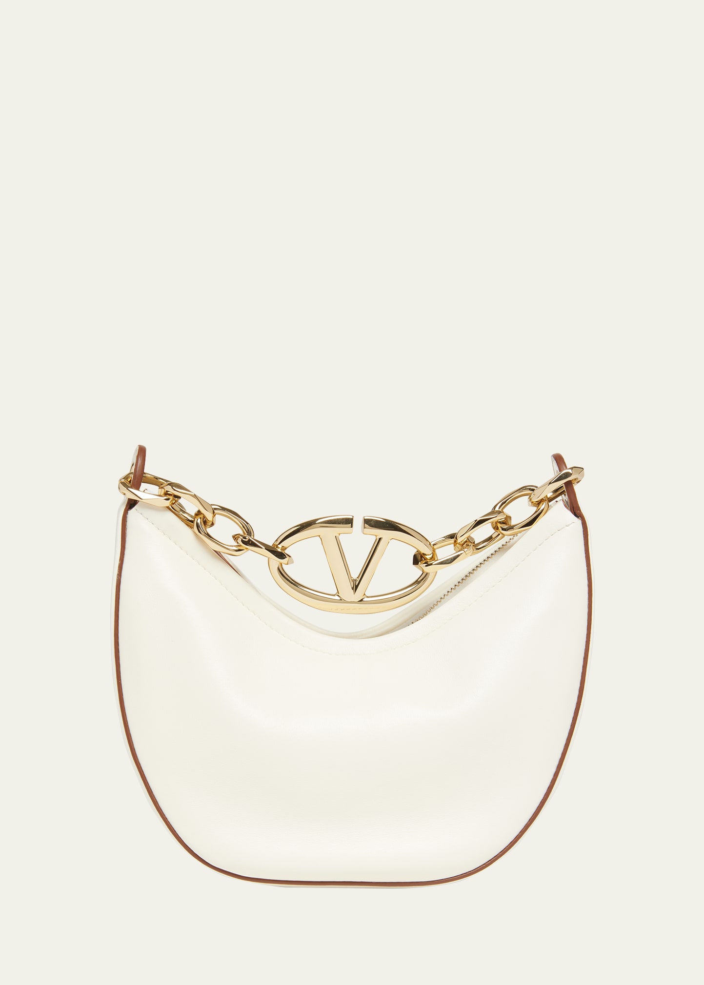 Shop Valentino Mini Vlogo Moon Leather Hobo Bag In 098 Ivory