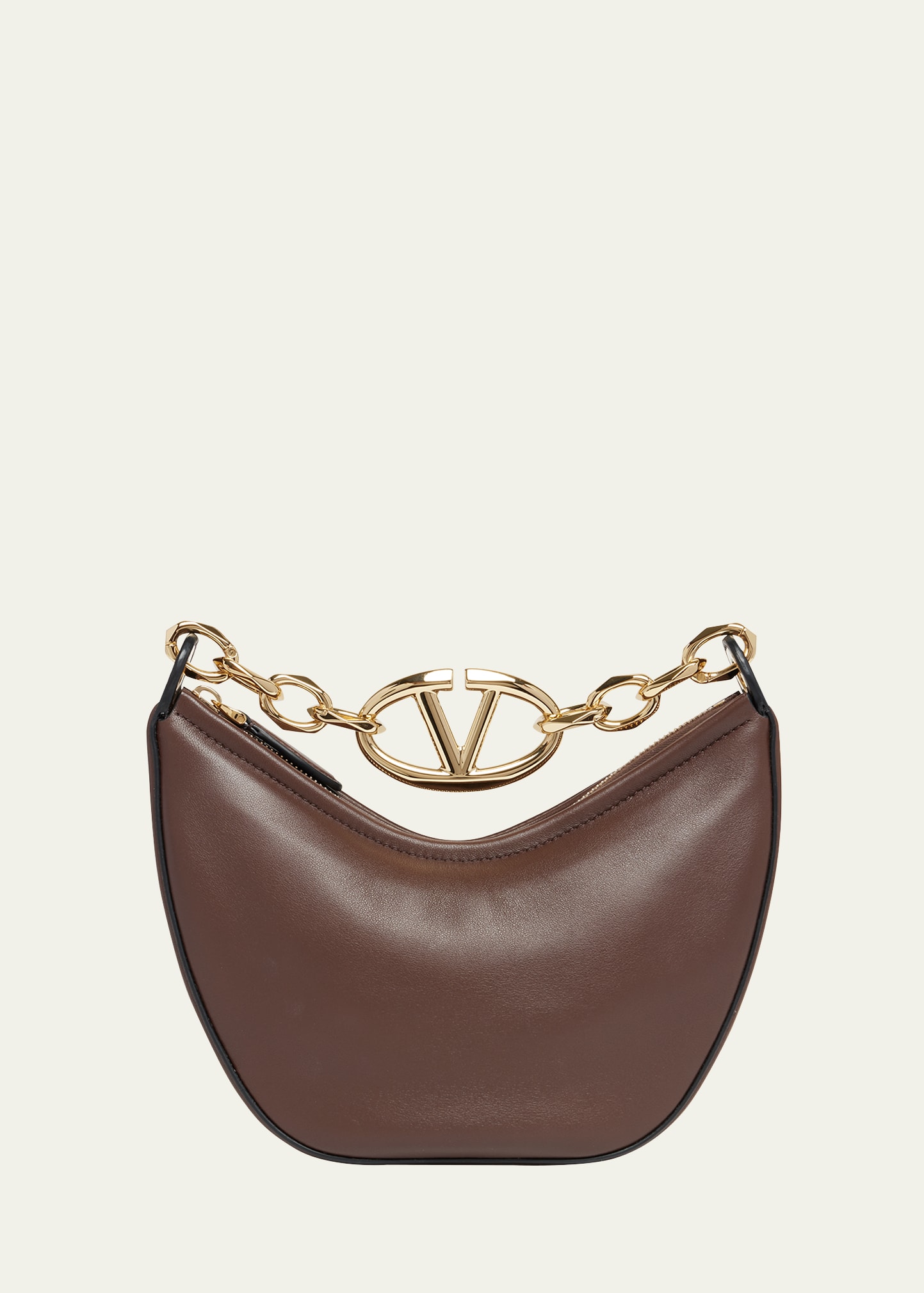 Shop Valentino Mini Vlogo Moon Leather Hobo Bag In Cacao