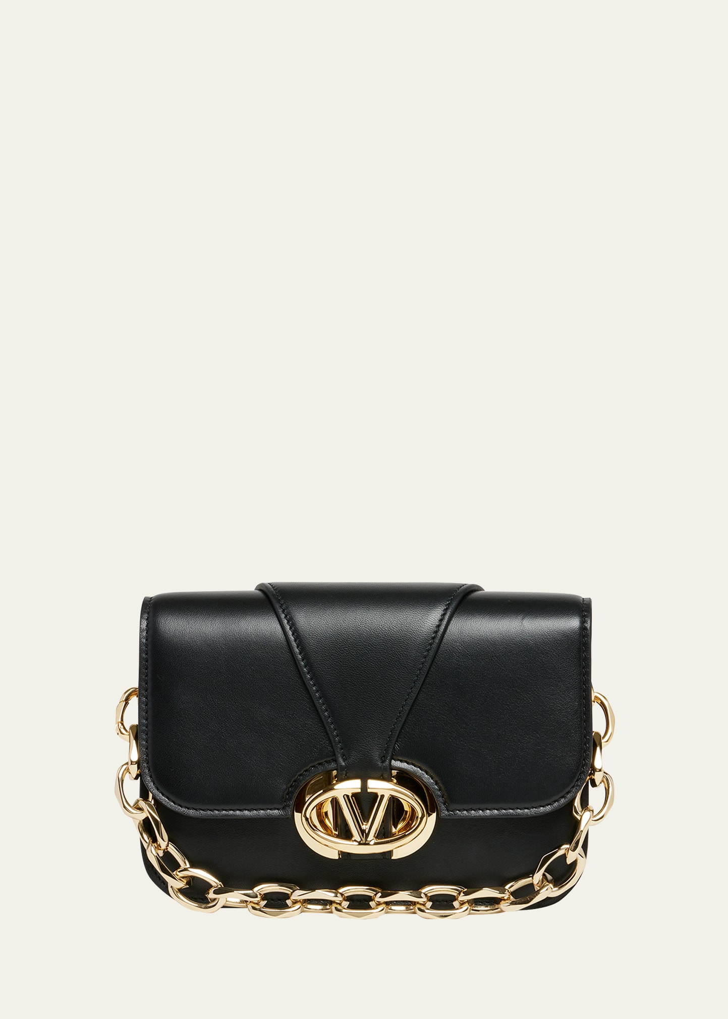 Shop Valentino Small Vlogo Flap Leather Shoulder Bag In Nero