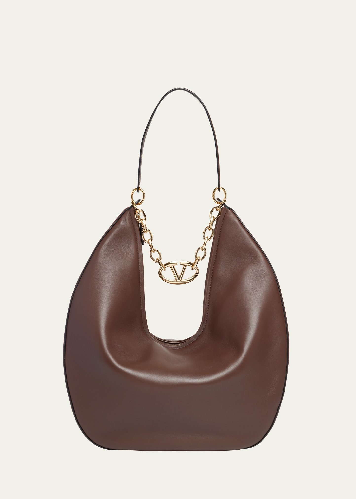 Shop Valentino Large Vlogo Moon Leather Hobo Bag In Cacao