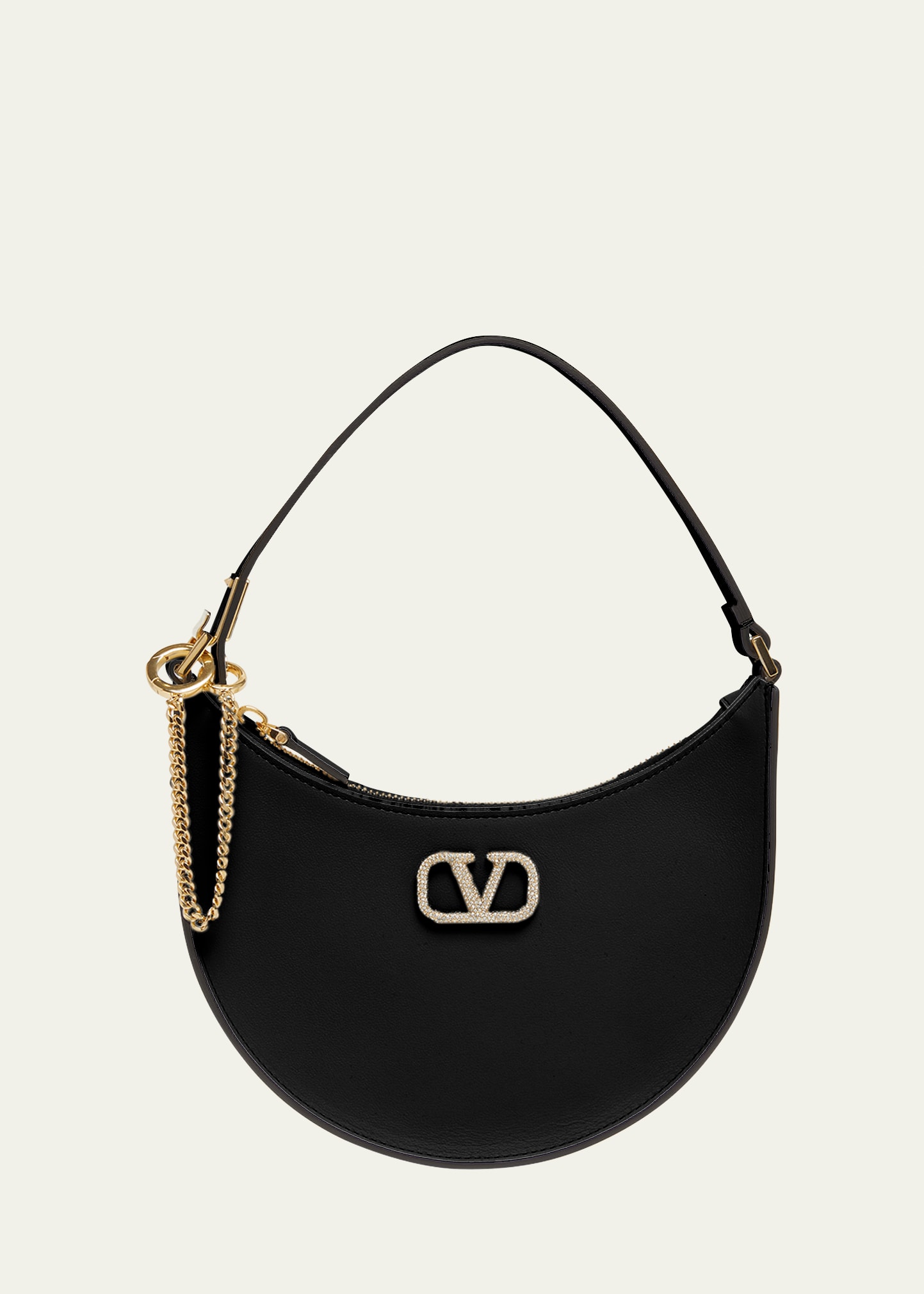 Valentino Garavani Women's Vlogo Moon Mini Hobo Bag In Nappa Leather With Chain In Black