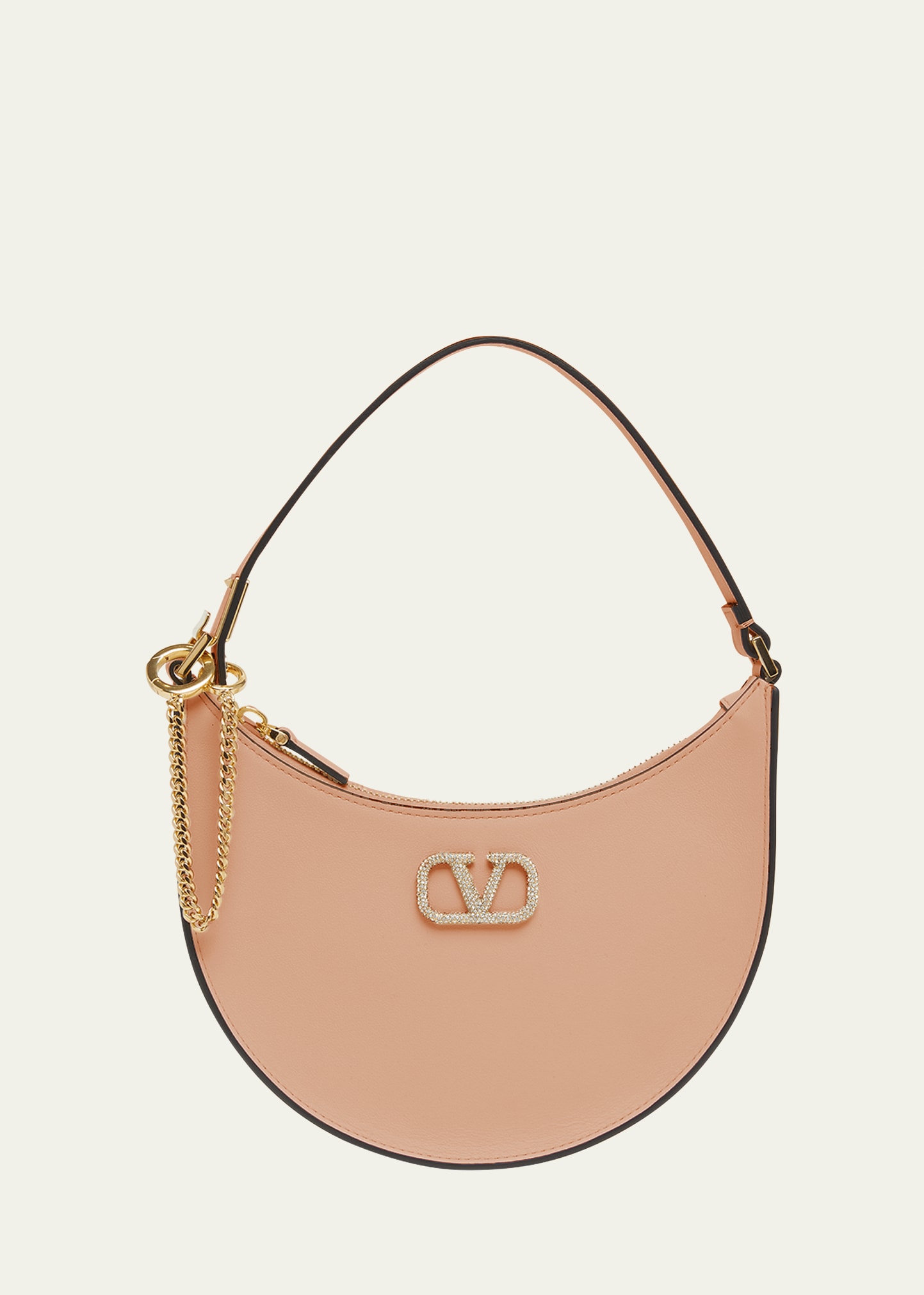 Valentino Garavani Mini Vlogo Leather Hobo Bag In 04w Rose Cannelle