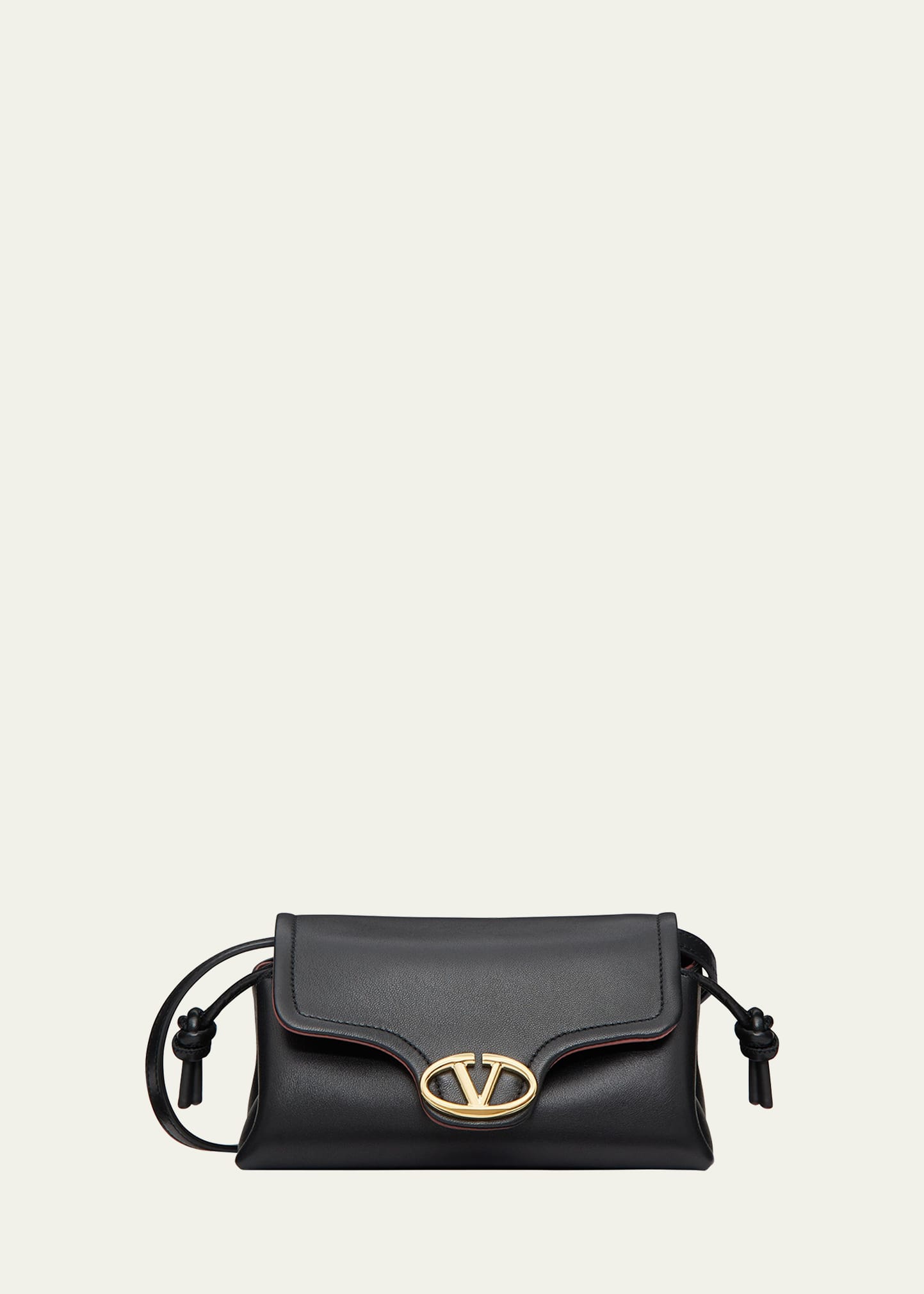 Shop Valentino Mini Vlogo Drawstring Leather Shoulder Bag In Nero