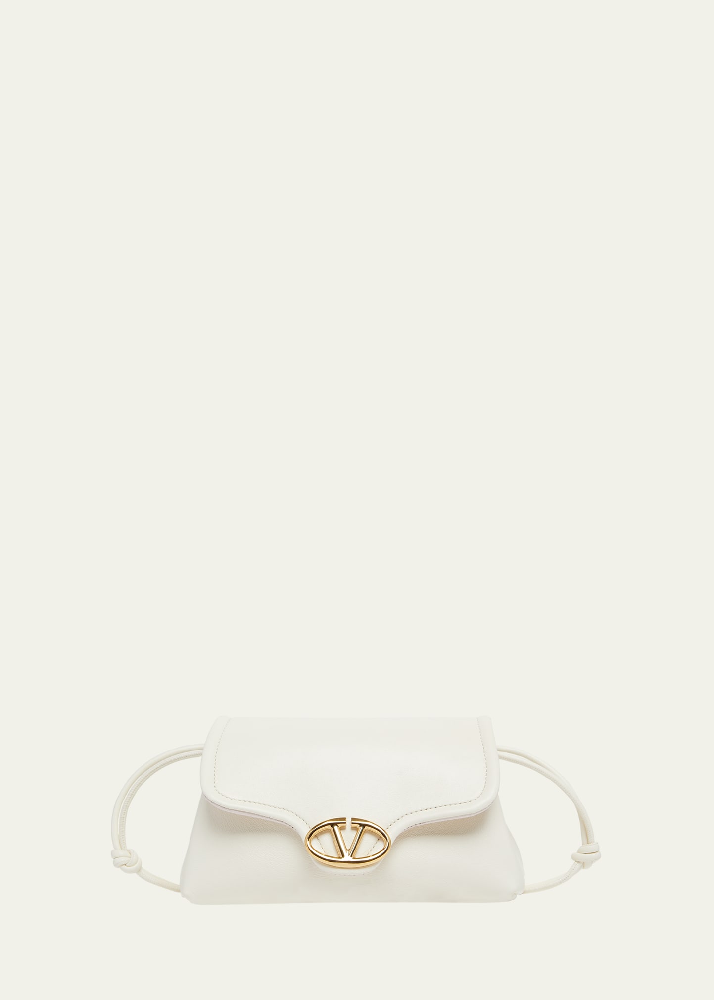 Shop Valentino Mini Vlogo Drawstring Leather Shoulder Bag In 098 Ivory