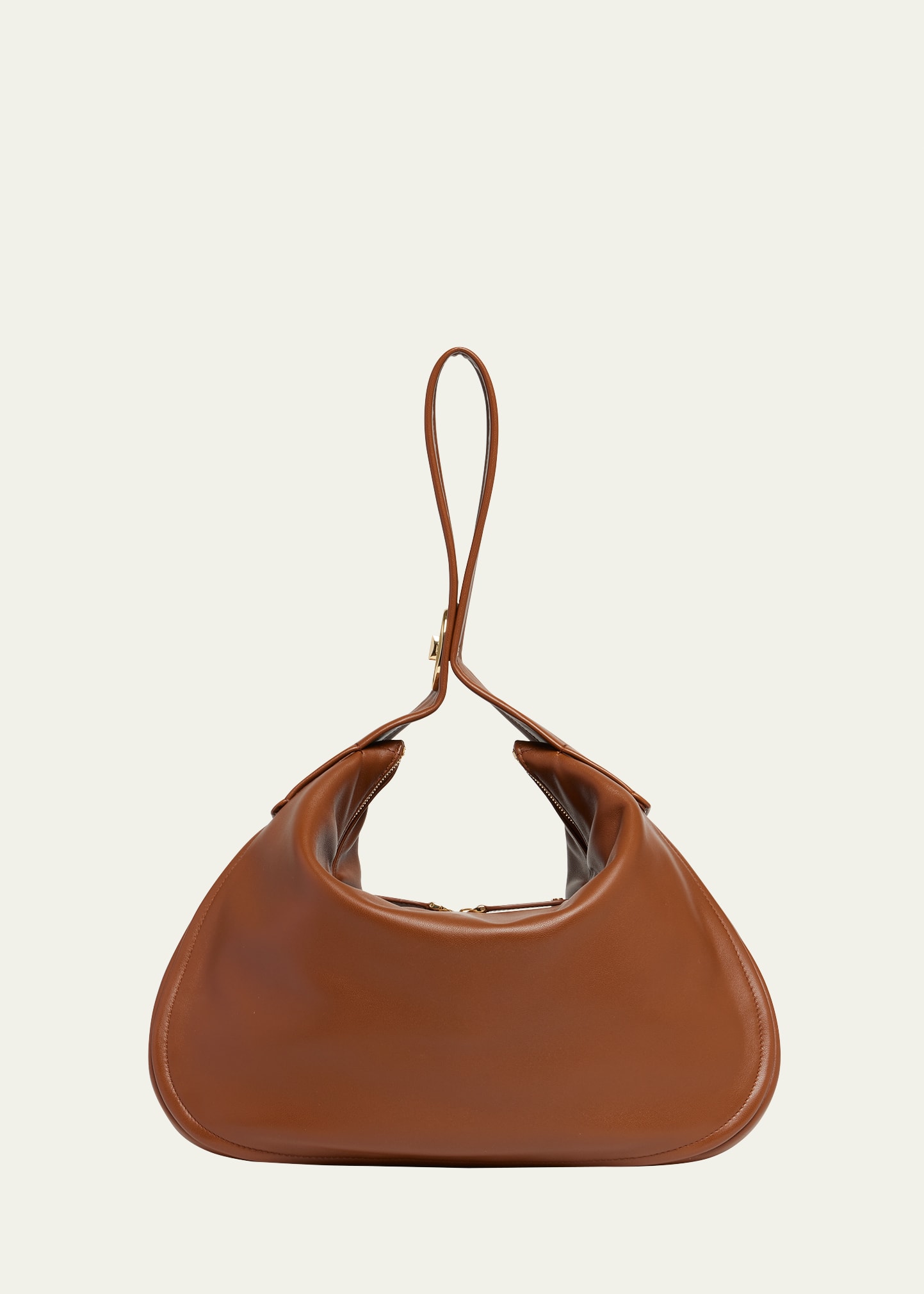 Shop Valentino Go Large Leather Hobo Bag In Tobacco