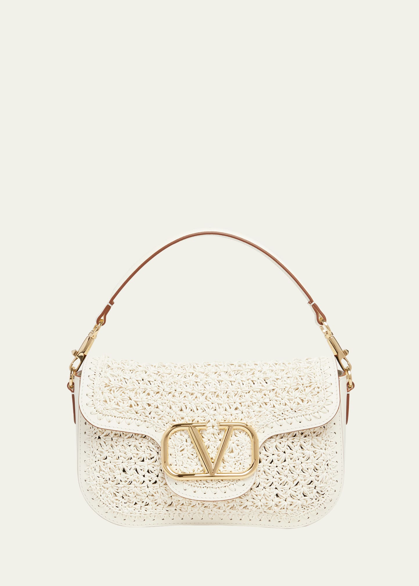 Shop Valentino Alltime Vlogo Crochet Shoulder Bag In Ivory