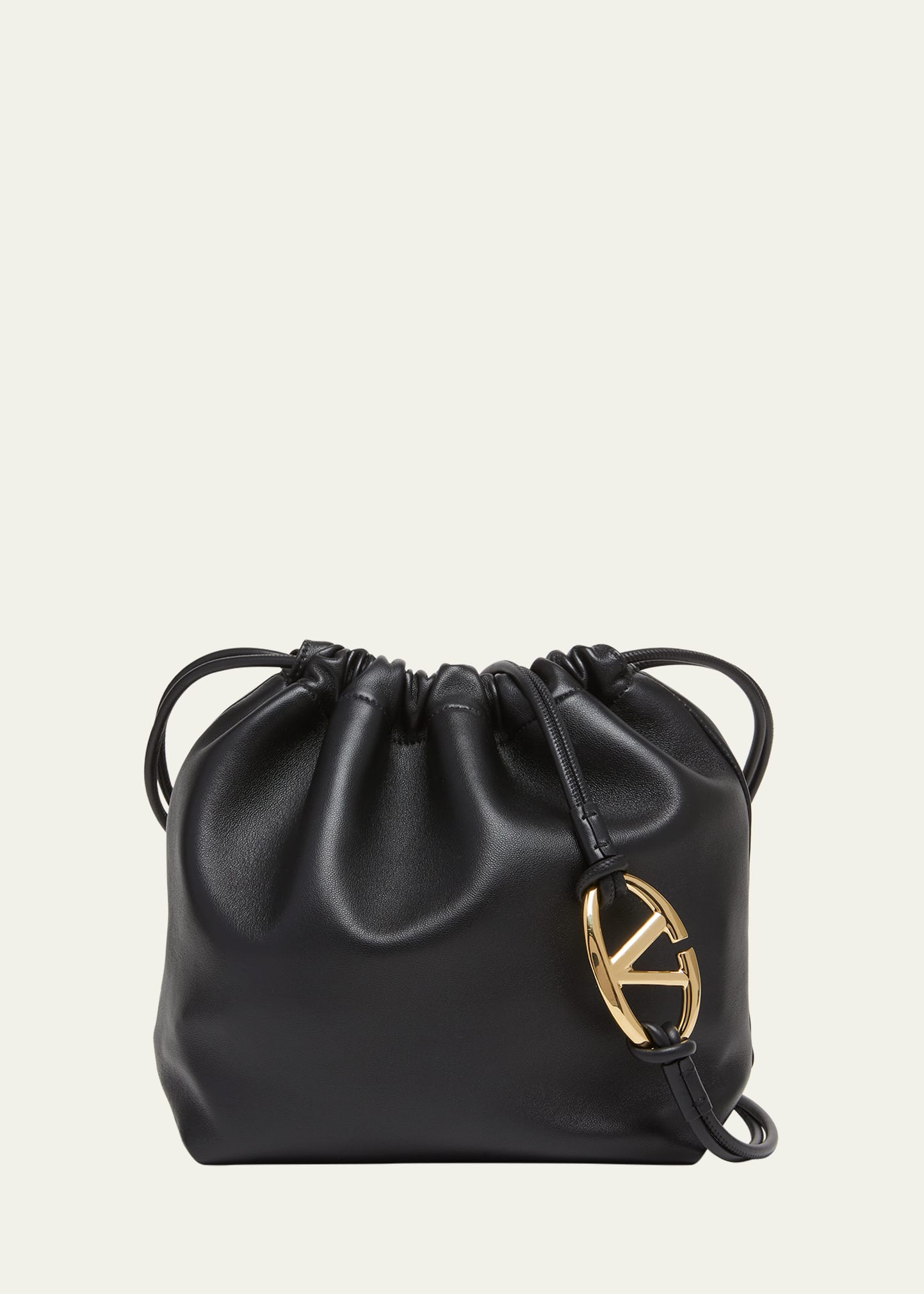 Shop Valentino Mini Vlogo Drawstring Bucket Bag In Nero