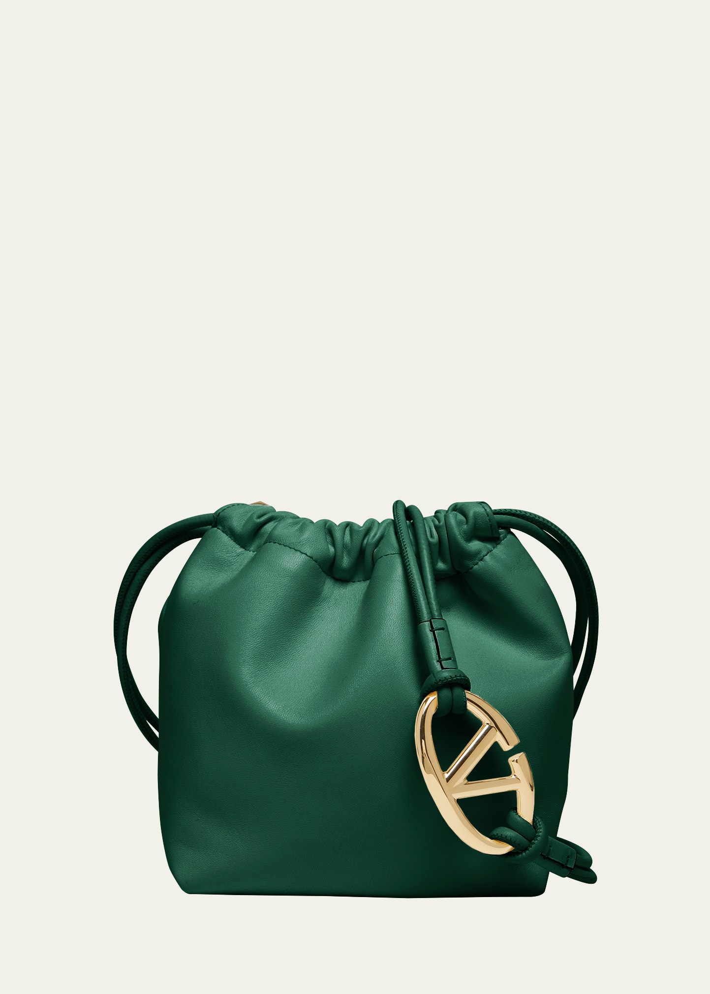 Shop Valentino Mini Vlogo Drawstring Bucket Bag In Y9s Amazon Green
