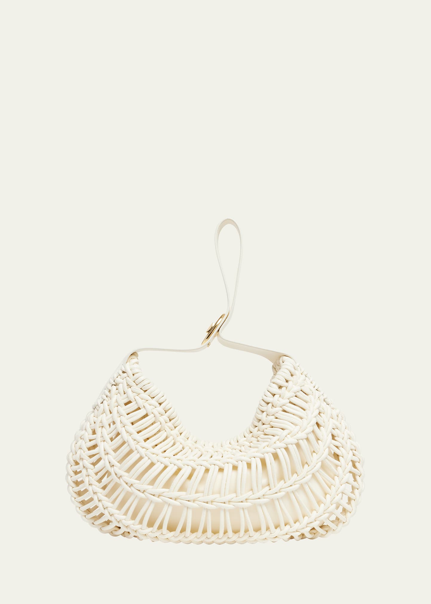 Shop Valentino Medium Vlogo Knotted Crochet Hobo Bag In Ivory