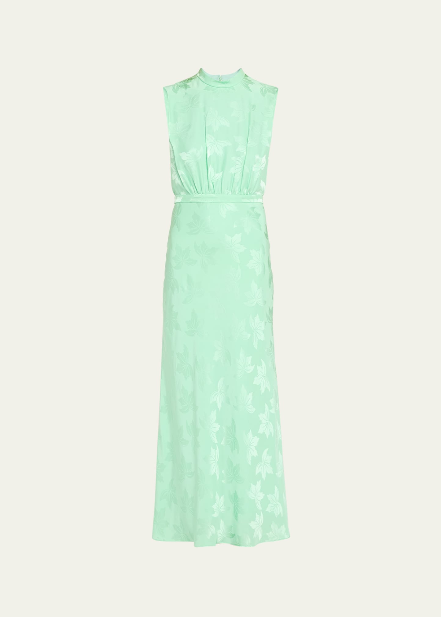 Saloni Fleur F Silk Jacquard Sleeveless Midi Dress In 497-mist Green
