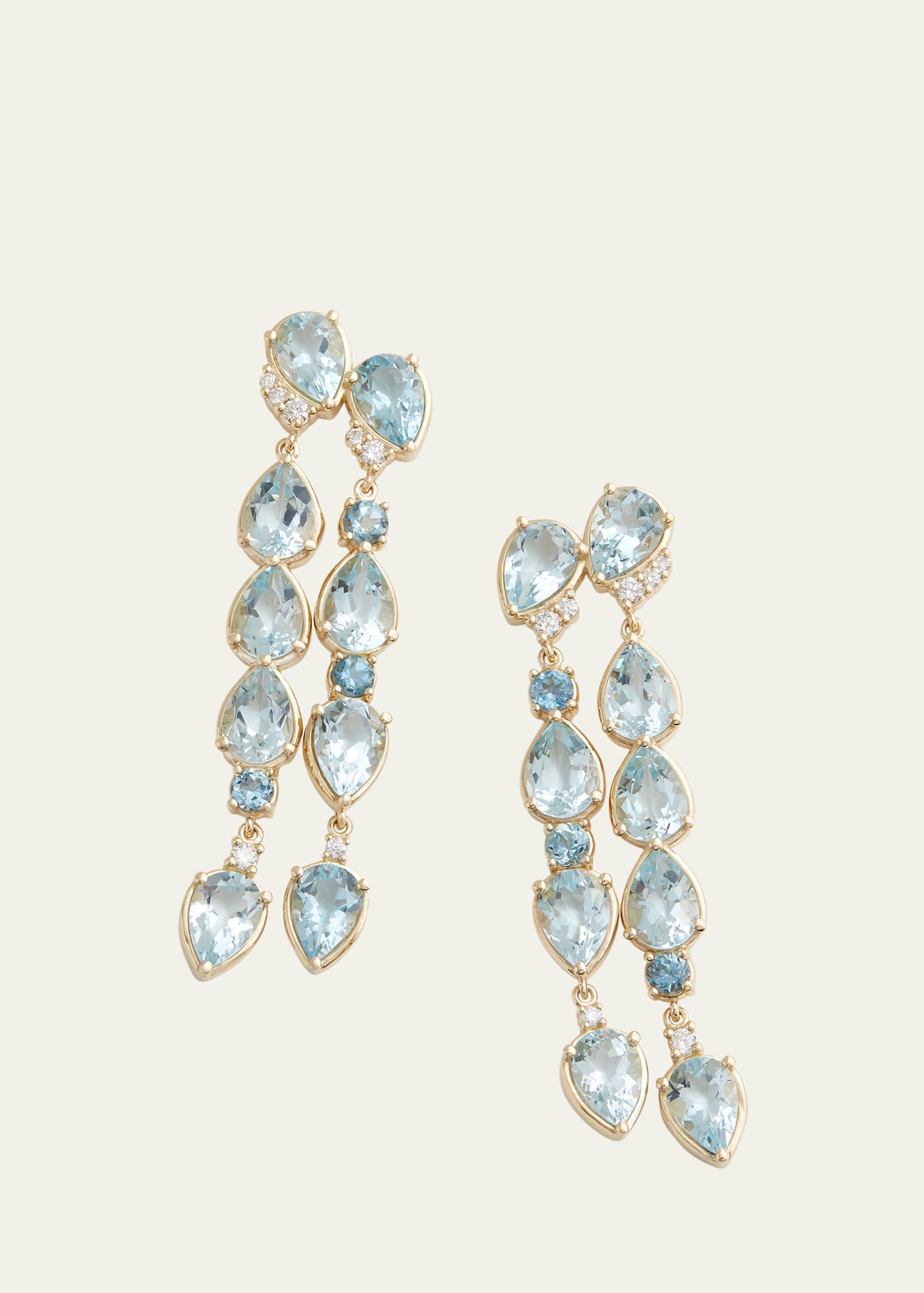 18k Asymmetric Aquamarine and Diamond Earrings