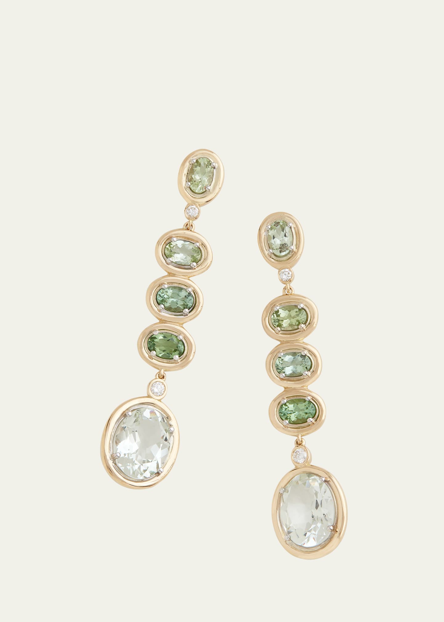 18k Tourmaline, Green Amethyst, and Diamond Ombre Earrings