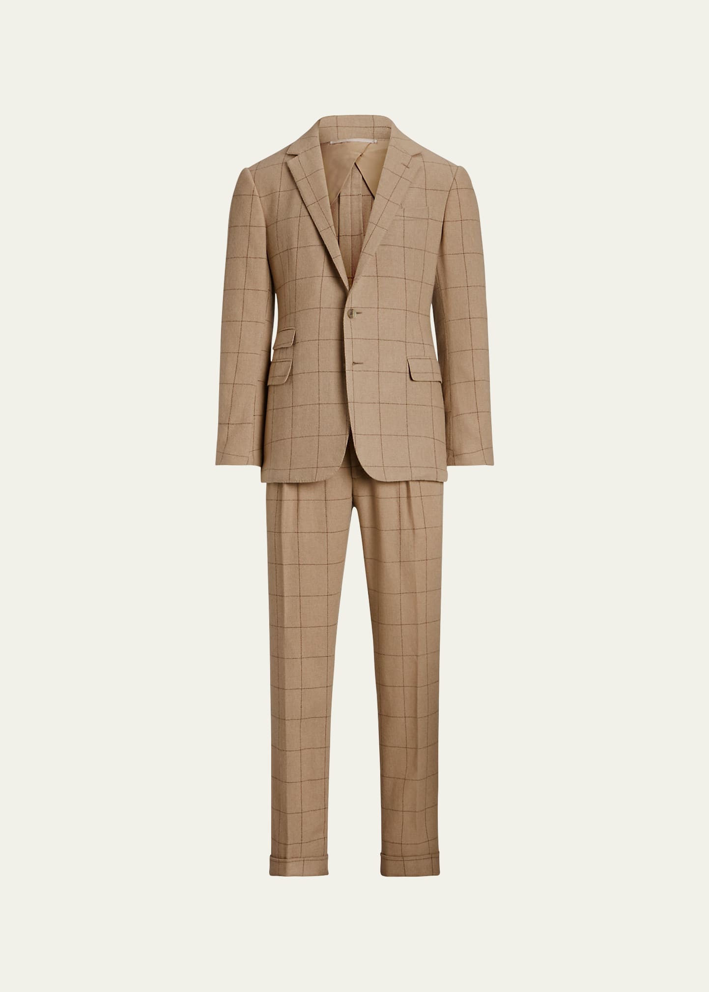 Ralph Lauren Men's Kent Classic Windowpane Cashmere Suit In Taubrwn