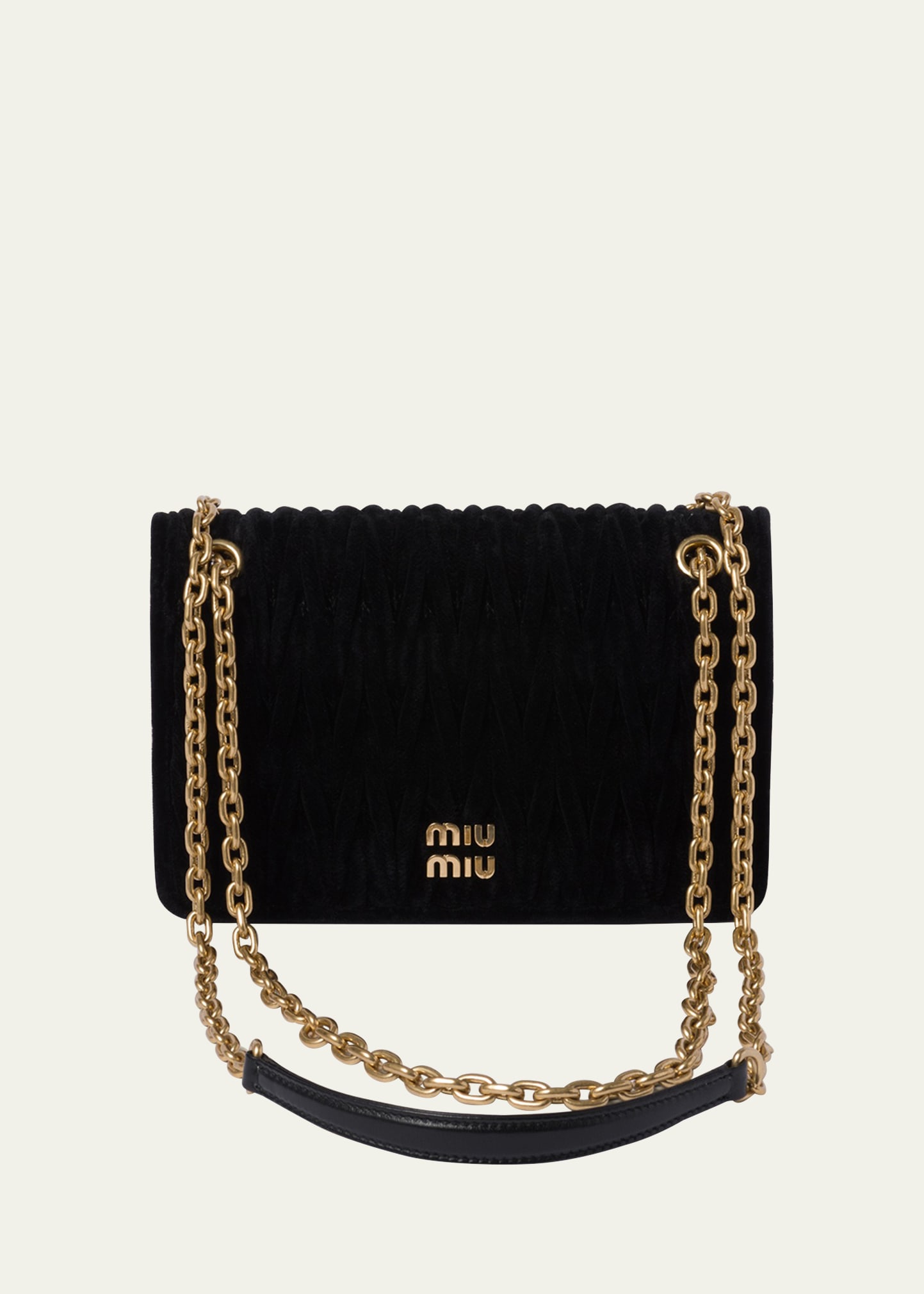 Shop Miu Miu Quilted Velvet Chain Shoulder Bag In F0002 Nero