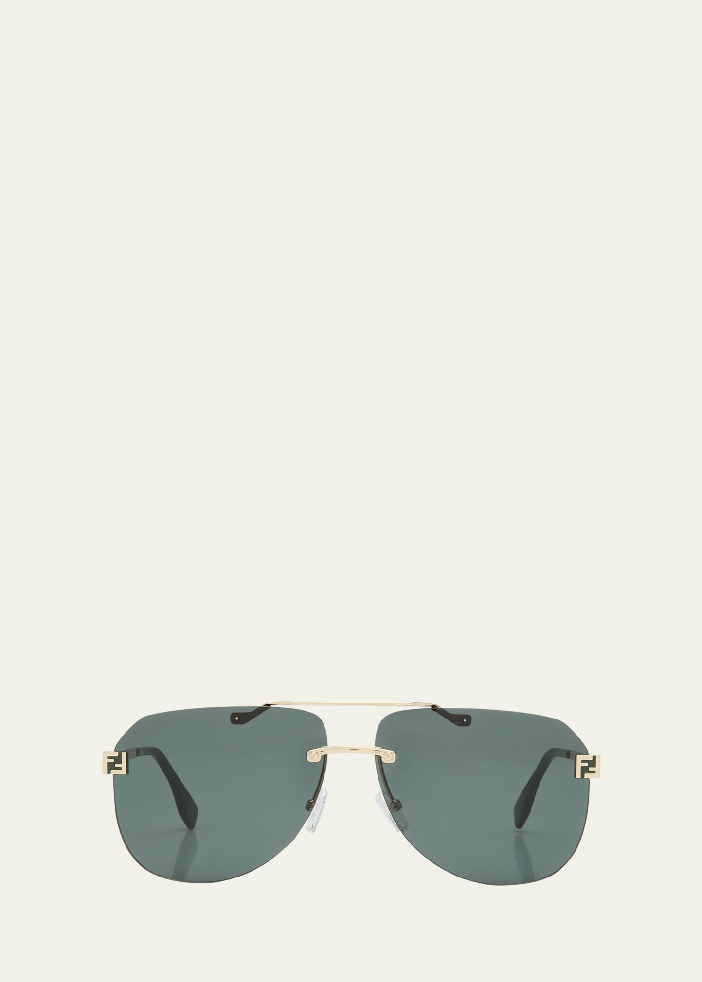 Shop Fendi Men's Sky Monogram Metal Sunglasses In Gold / Green
