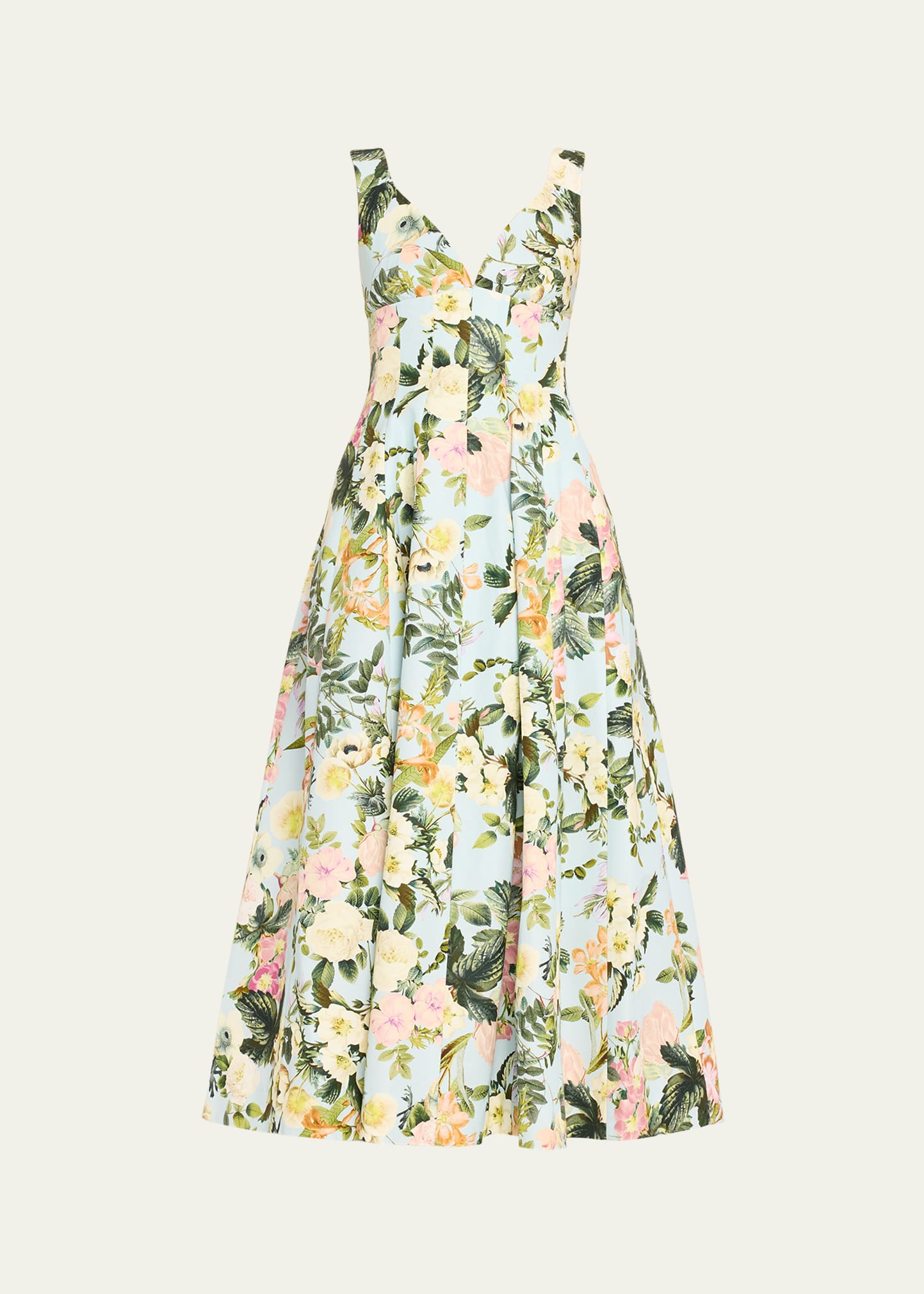 Naples Pleated Floral Silk Sleeveless Midi Dress