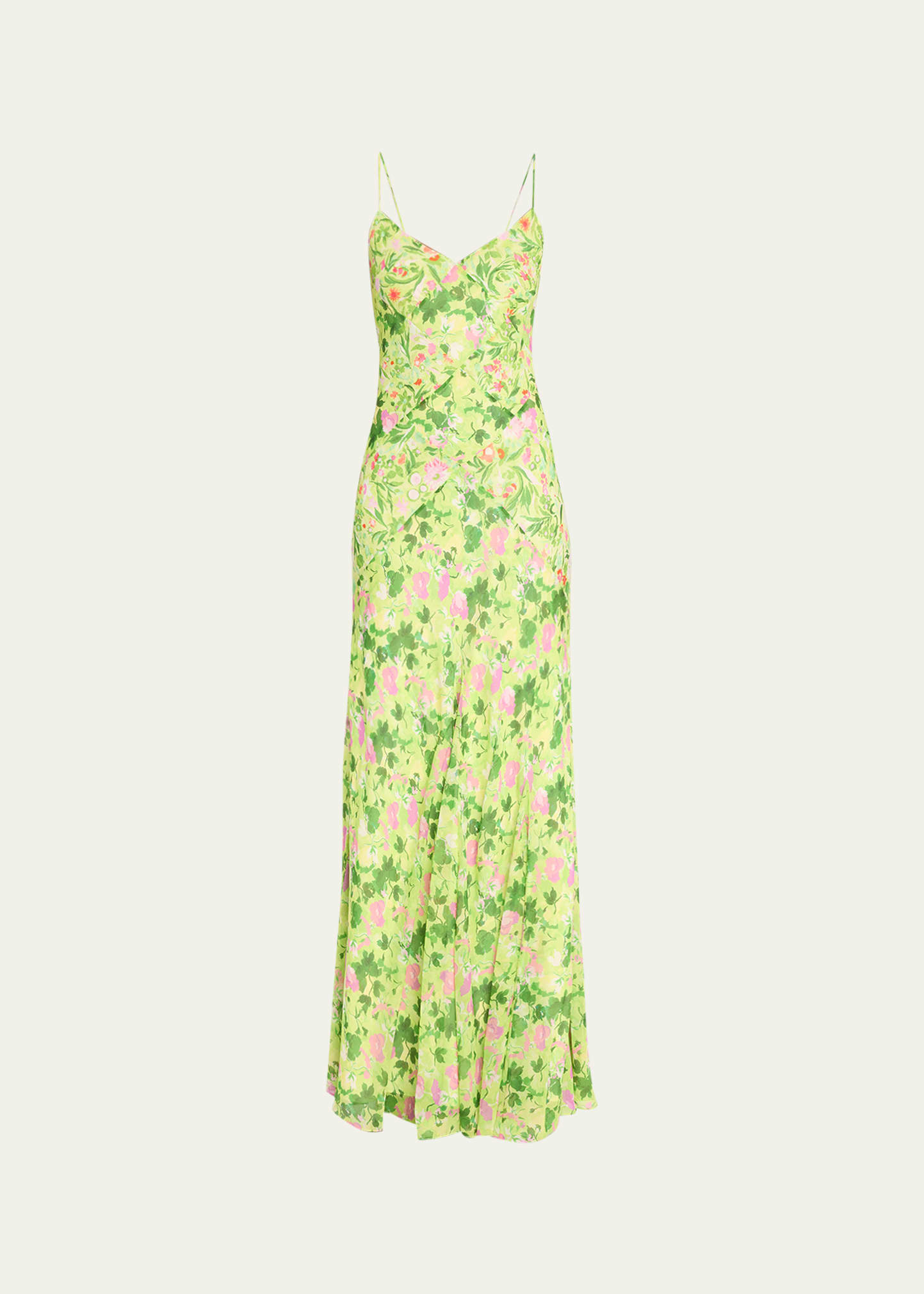 Saloni Cameron Crisscross-back Floral Silk Midi Dress In Bouquet Lime/popp