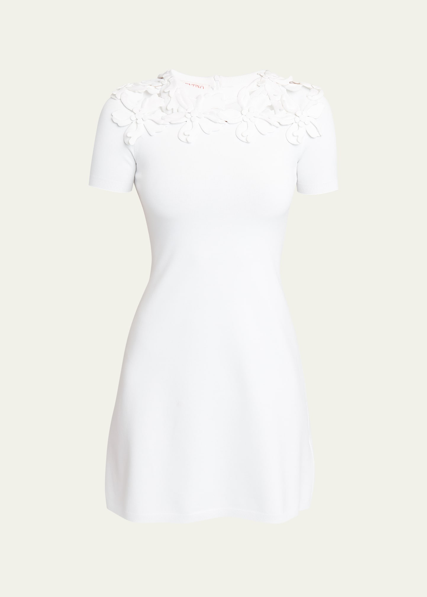 Knit Mini Dress with Floral Embroidered Neckline