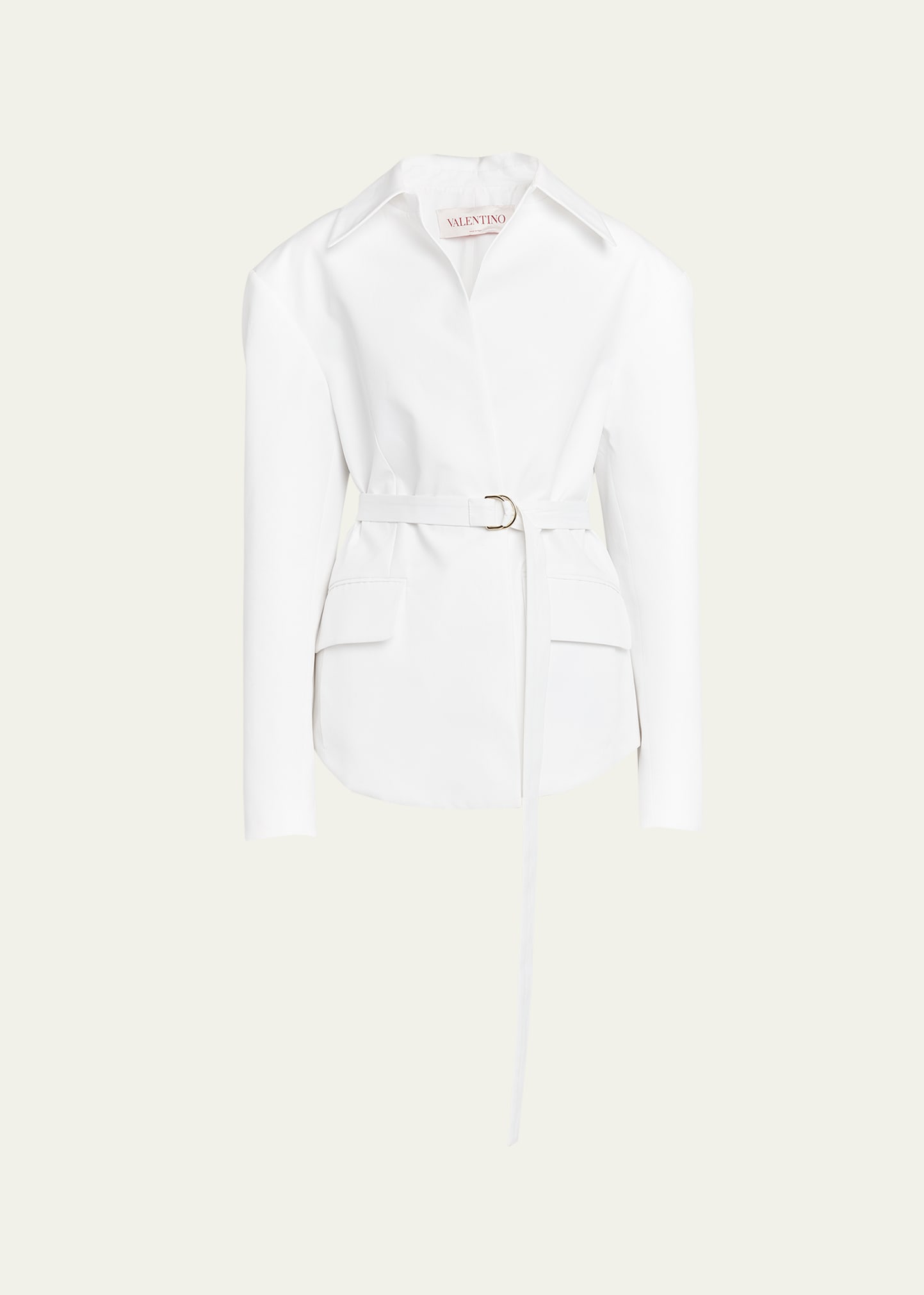 Valentino Belted Collared Shirt Jacket In White