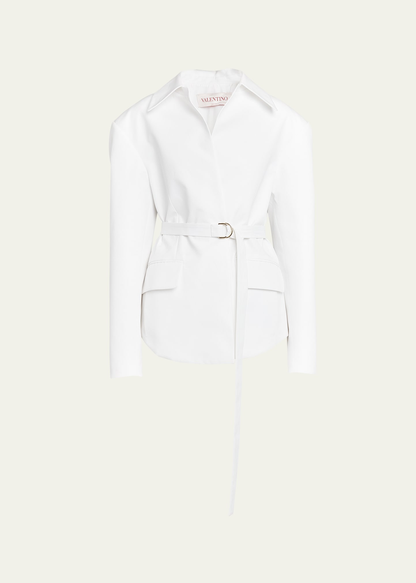Valentino Belted Cotton Poplin Jacket In White