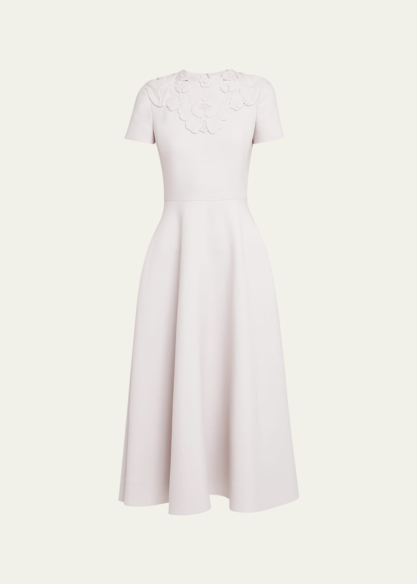Shop Valentino Flower Embroidered Midi Dress In Grey Multi