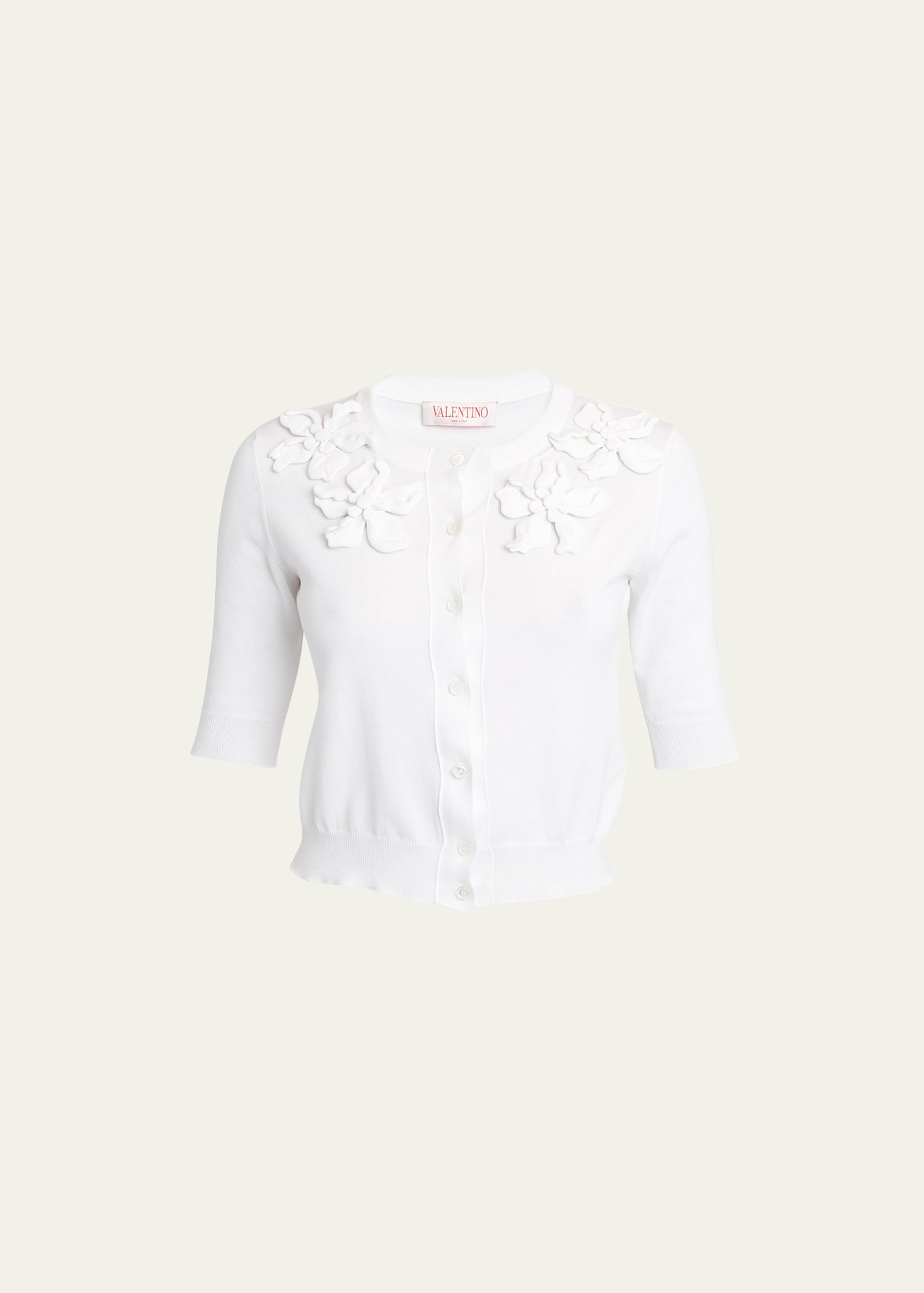 Valentino Flower Embroidered Button-front Cardigan In White