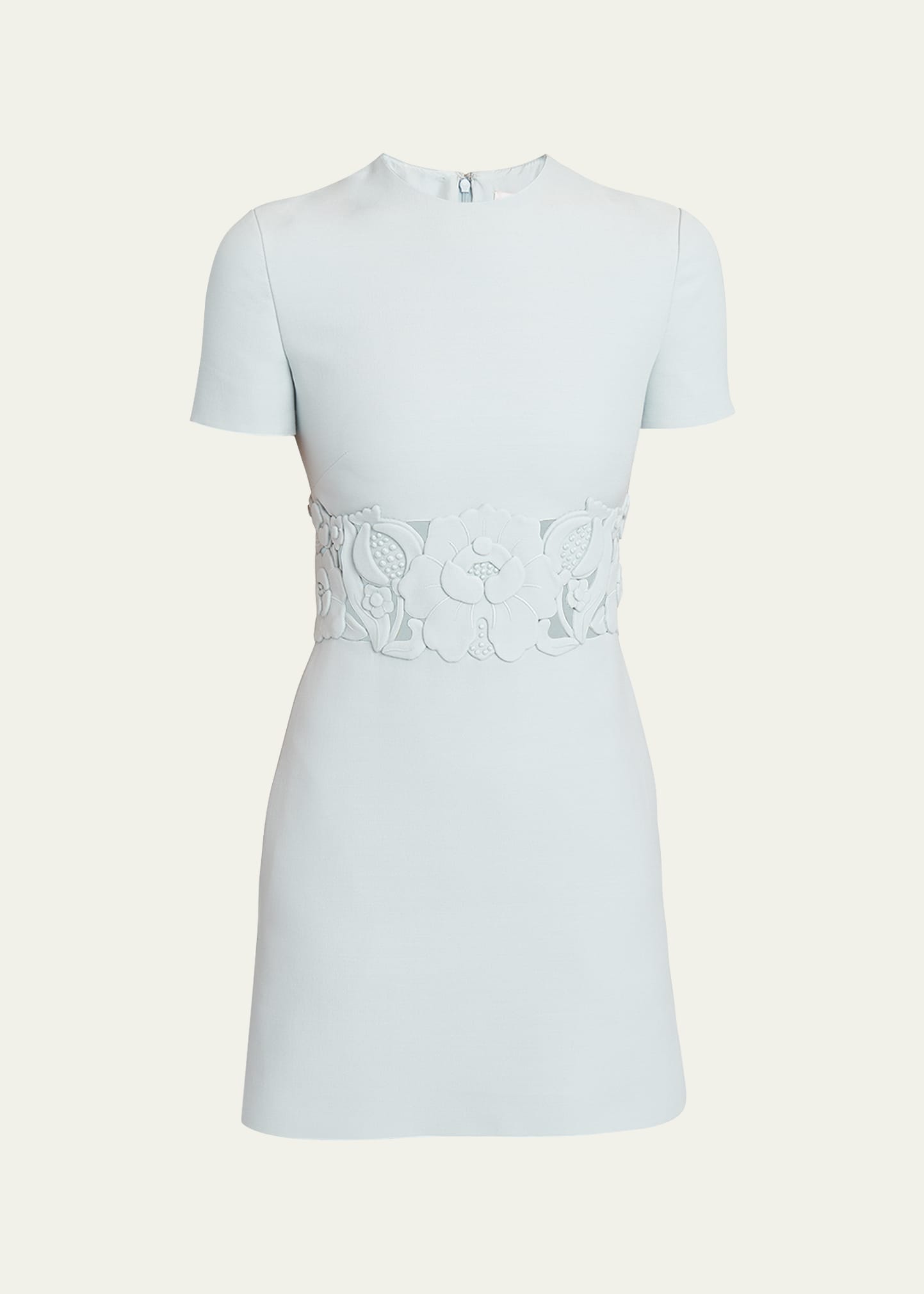 Shop Valentino Mini Dress With Flower Cutout Waist In Lt Blue