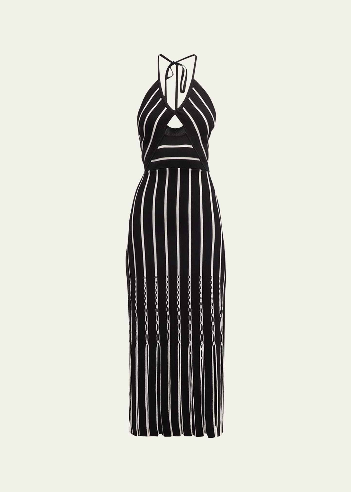 Shop Ramy Brook Frida Striped Halter Dress In Blackivory Textur