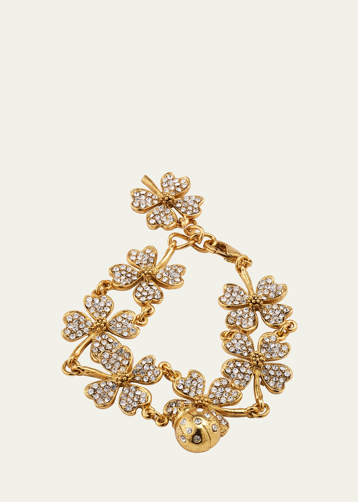 Oscar De La Renta Crystal Clover Bracelet With Ladybug In Gold