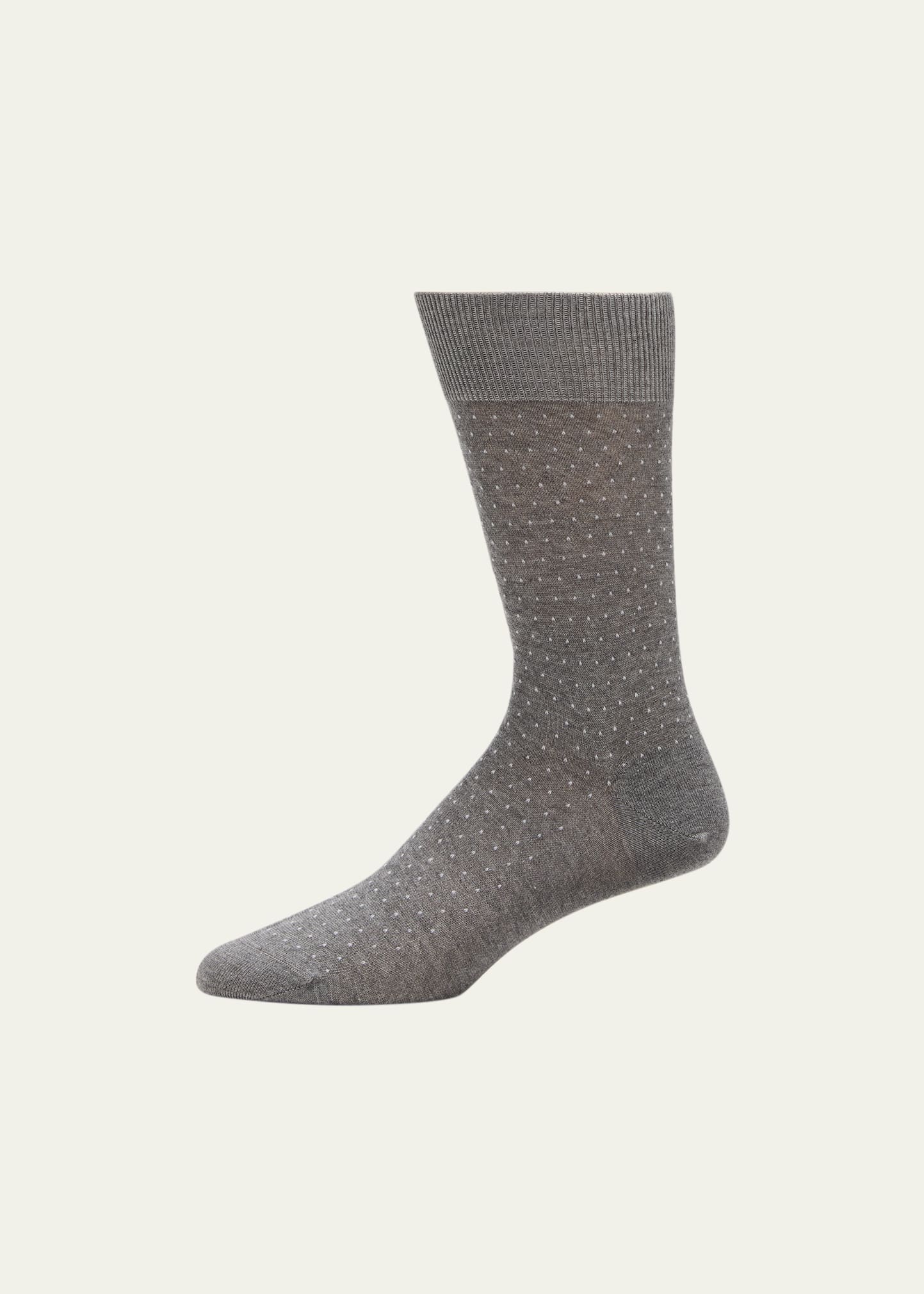 Men's Cotton-Cashmere Blend Pindot Crew Socks