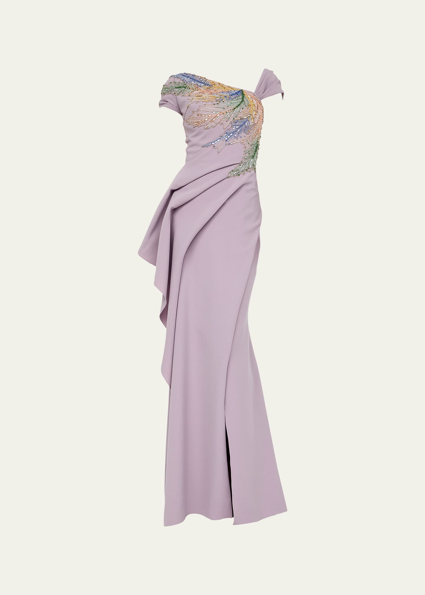 Shop Atelier Prabal Gurung Natalie Beaded Draped Gown In Orchid
