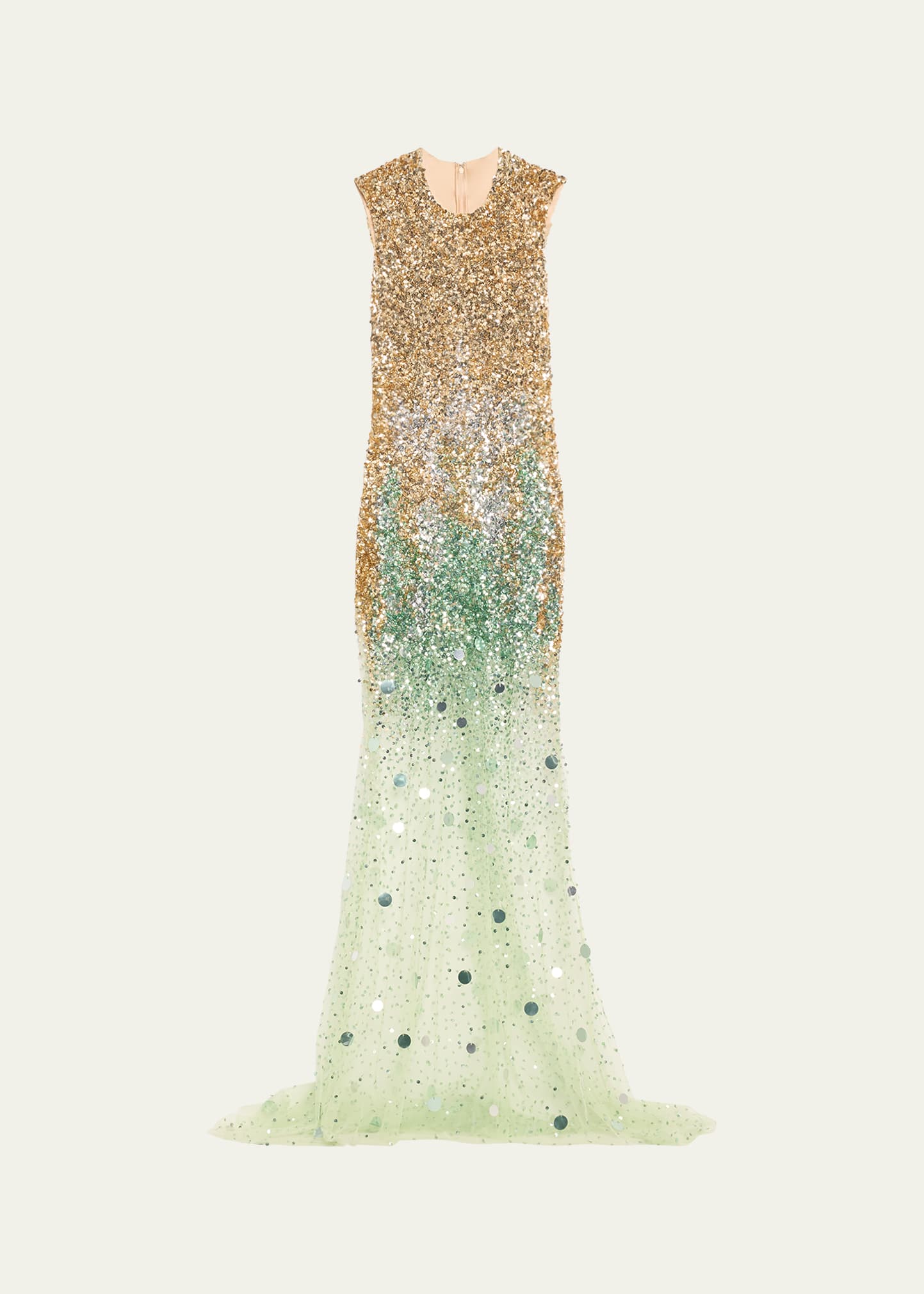 Atelier Prabal Gurung Olivia Ombre Sequined Trumpet Gown In Goldmint