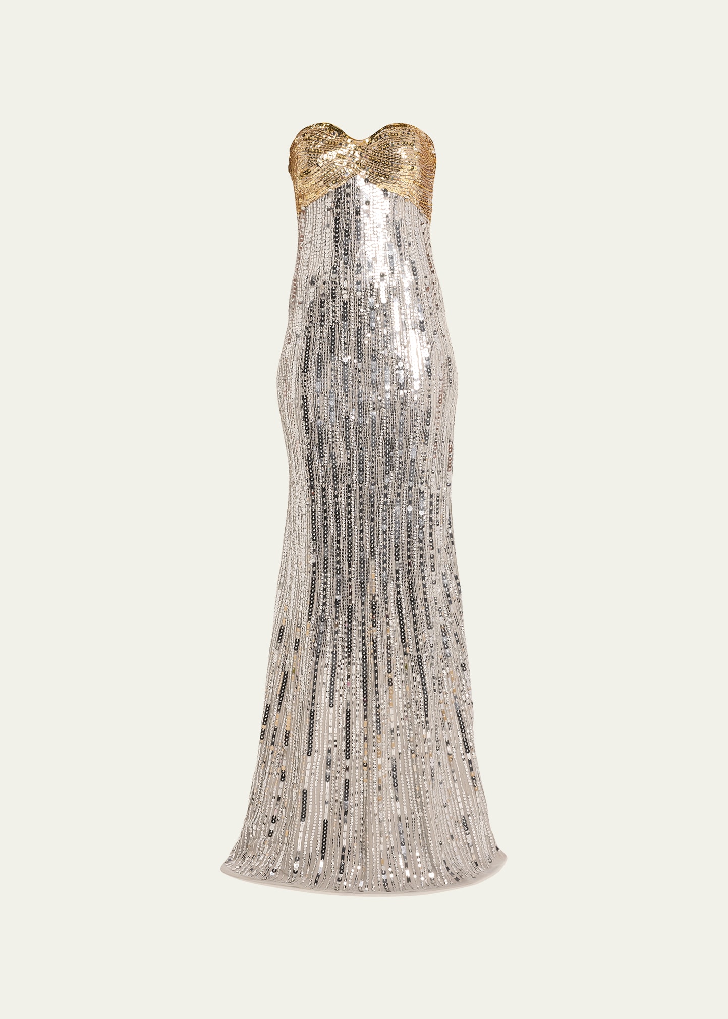 Atelier Prabal Gurung Lana Strapless Sweetheart Sequin Gown In Silvergold