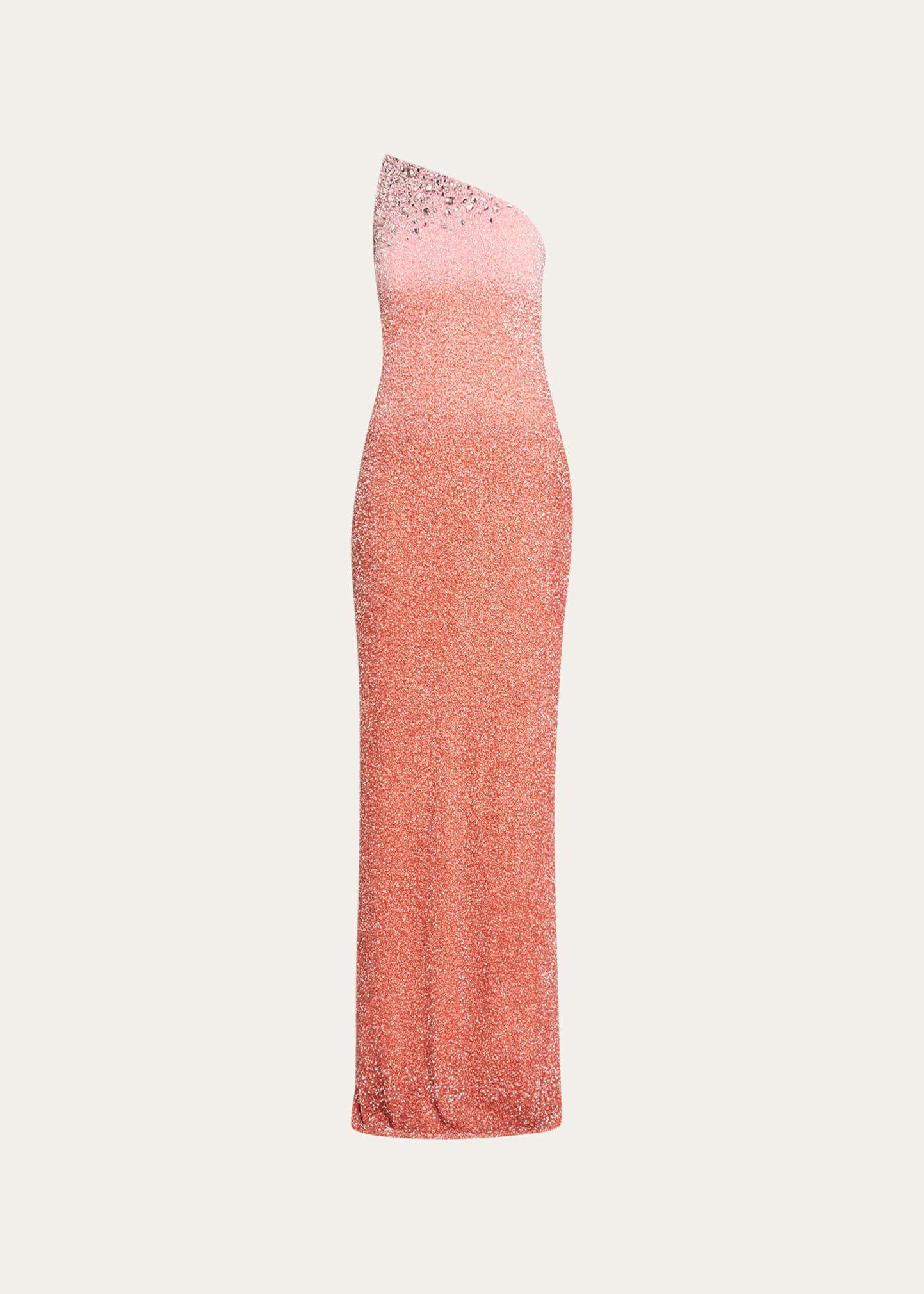 Pamella Roland Strapless Ombre Sequin Gown With Oversized Crystals In Saffronpink