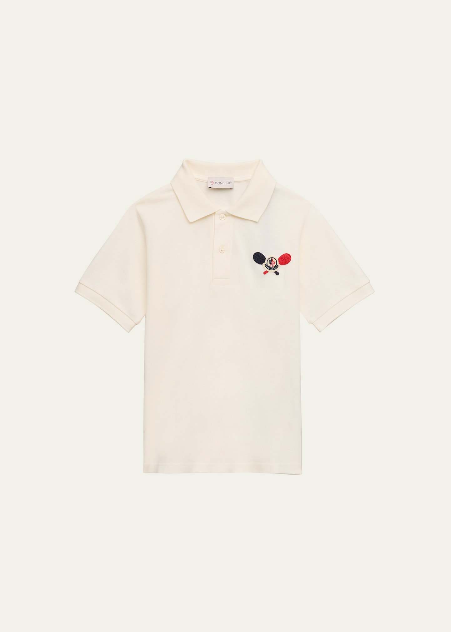 Shop Moncler Boy's Short-sleeve Logo Polo Shirt In 034 - White