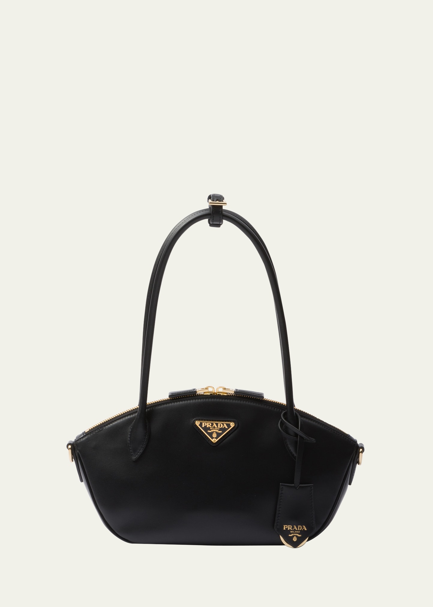 Prada City Zip Leather Shoulder Bag In F0002 Nero