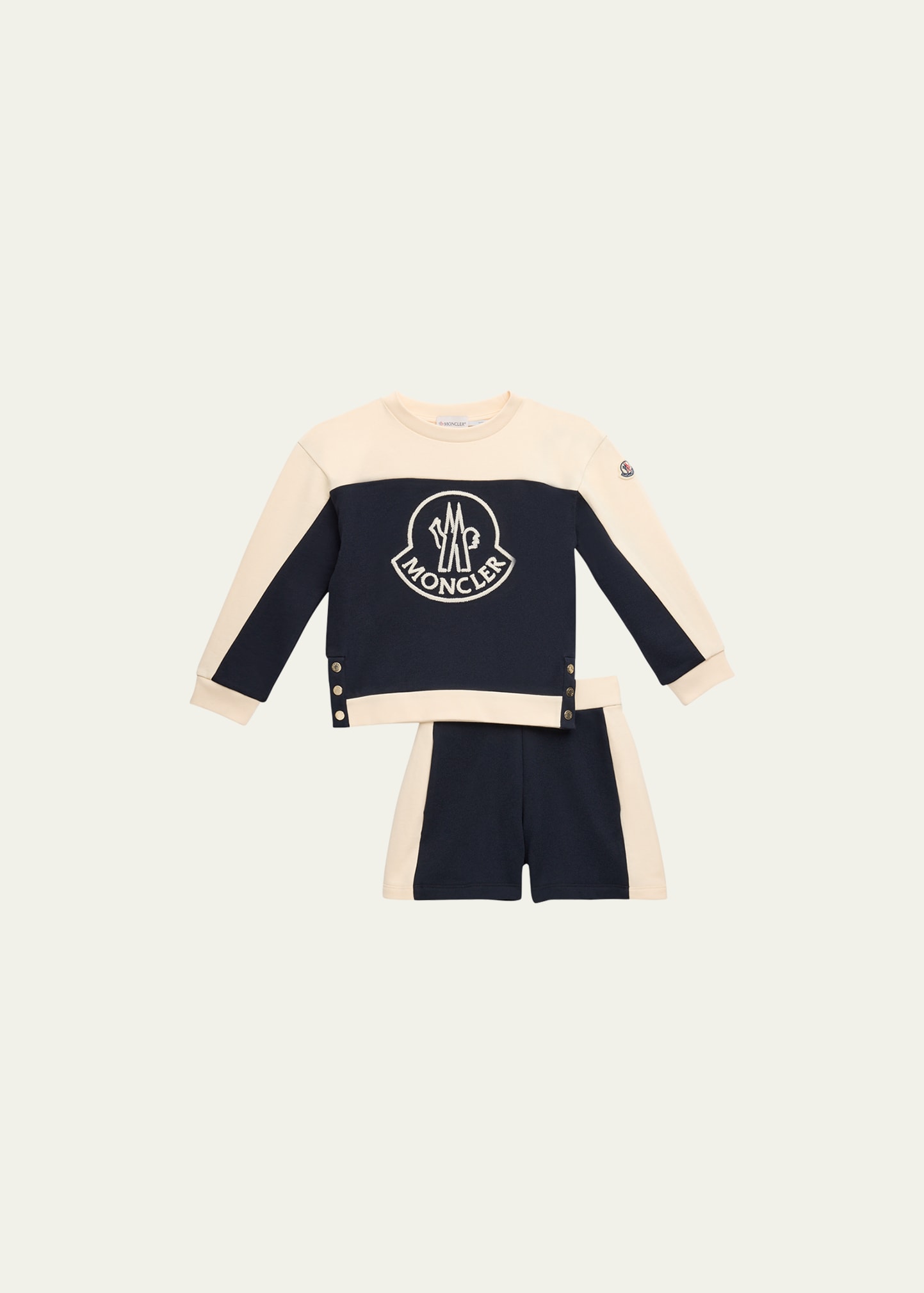 Moncler Kids' Boy's Logo-embroidered Colorblock Sweatshirt And Shorts Set In F70 - Blue Navy