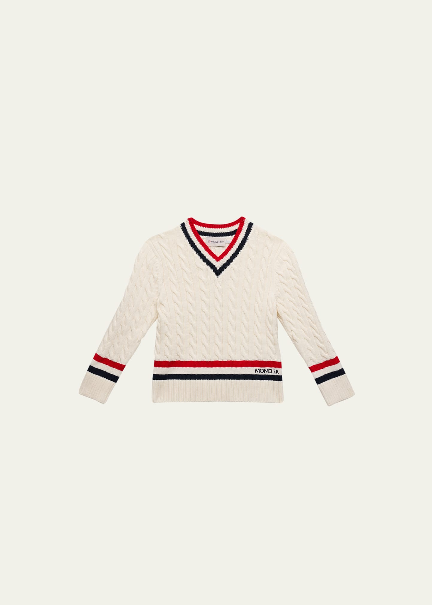 Moncler Kids' Boy's V-neck Jersey Logo Sweater In 034 - White