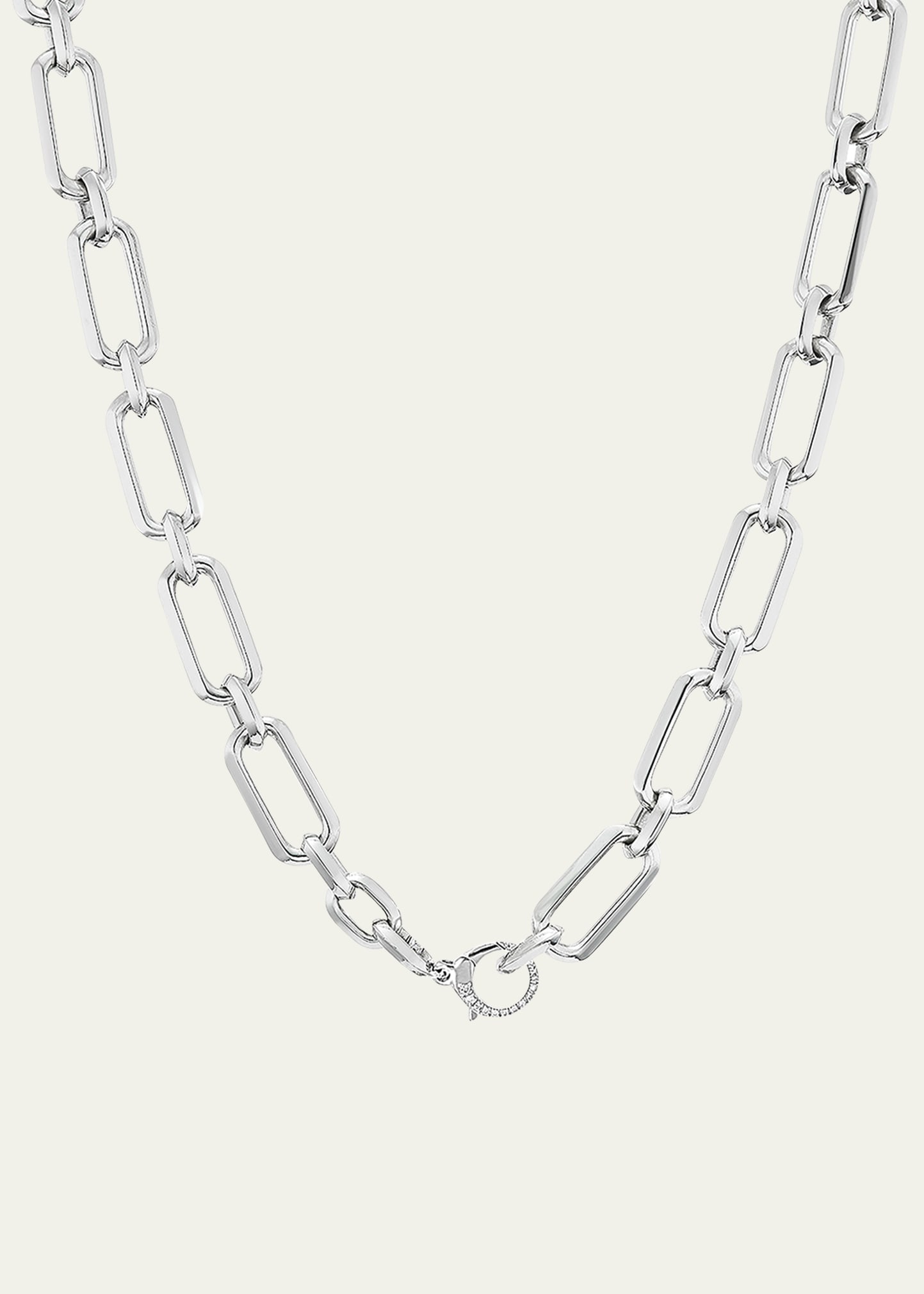 Large Oval Link Chain Necklace with Pave Diamond Clasp