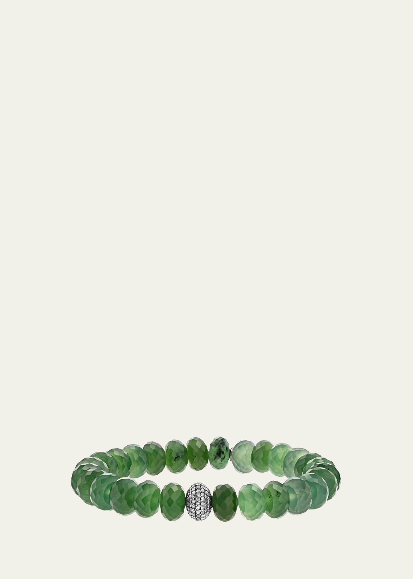 Green Serpentine 10mm Bead Bracelet with Pave Diamond Donut