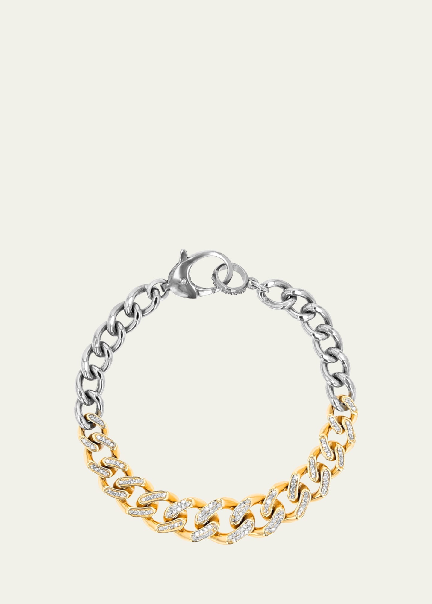 Shop Sheryl Lowe 14k Pave Diamond And Sterling Silver Tapered Link Curb Chain Bracelet In Silver/gold