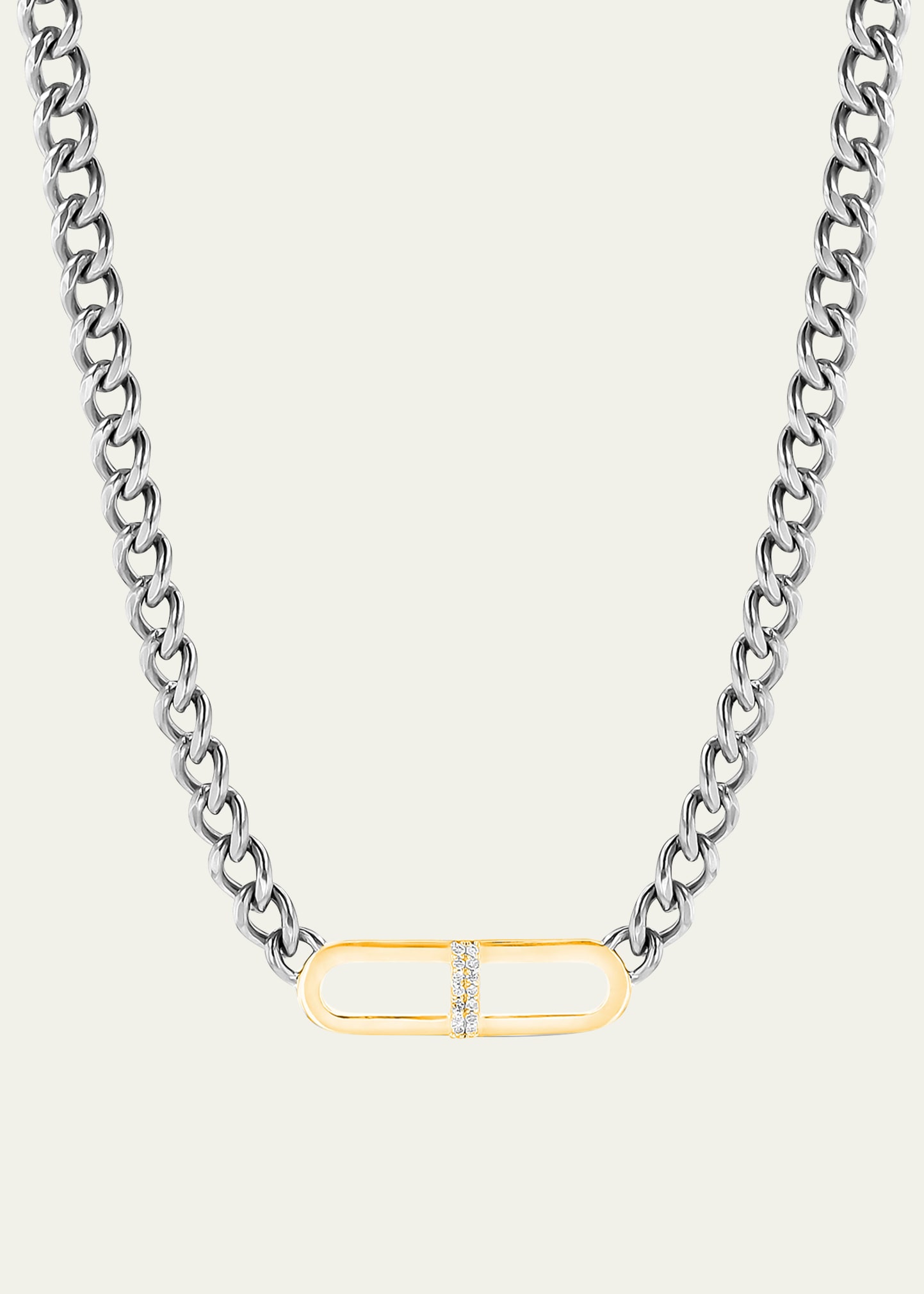 Sheryl Lowe Sterling Silver Curb Chain With 14k Gold Diamond H Link In Silver/gold