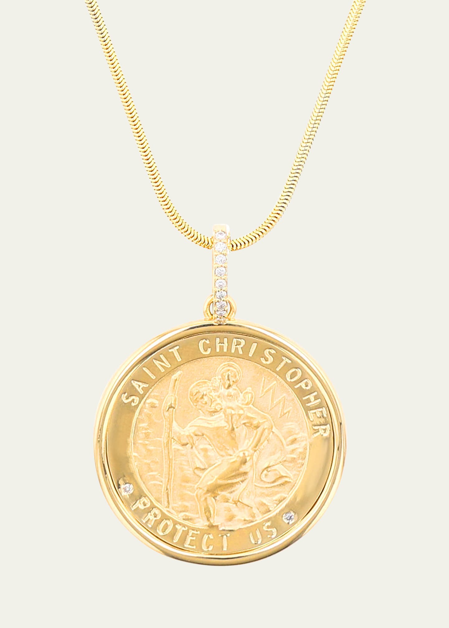 Sheryl Lowe 14k St. Christopher "protect Us" Pendant On Long Snake Chain, 30"l In Gold