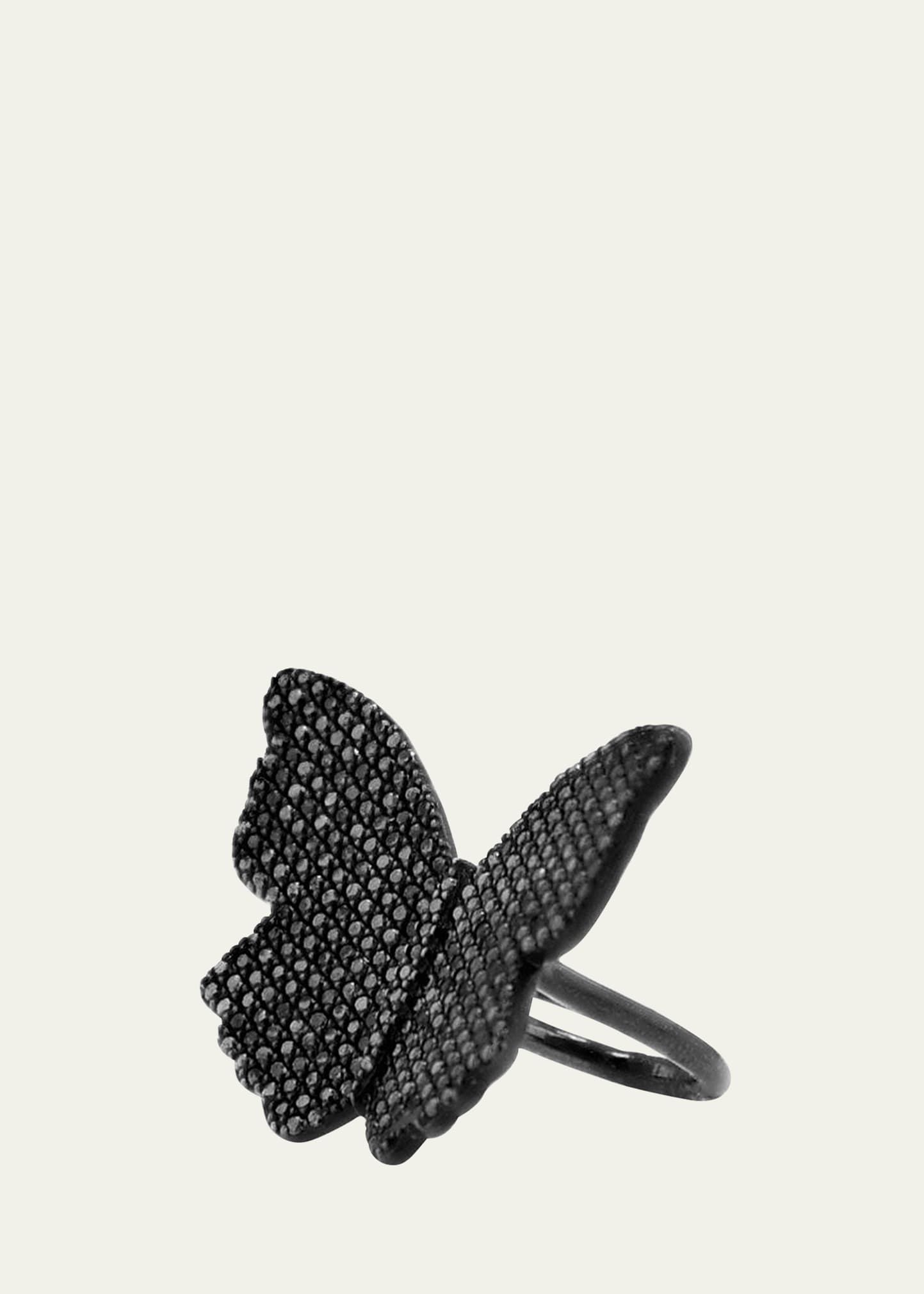 Sheryl Lowe Black Diamond Butterfly Ring In Black Rhodium