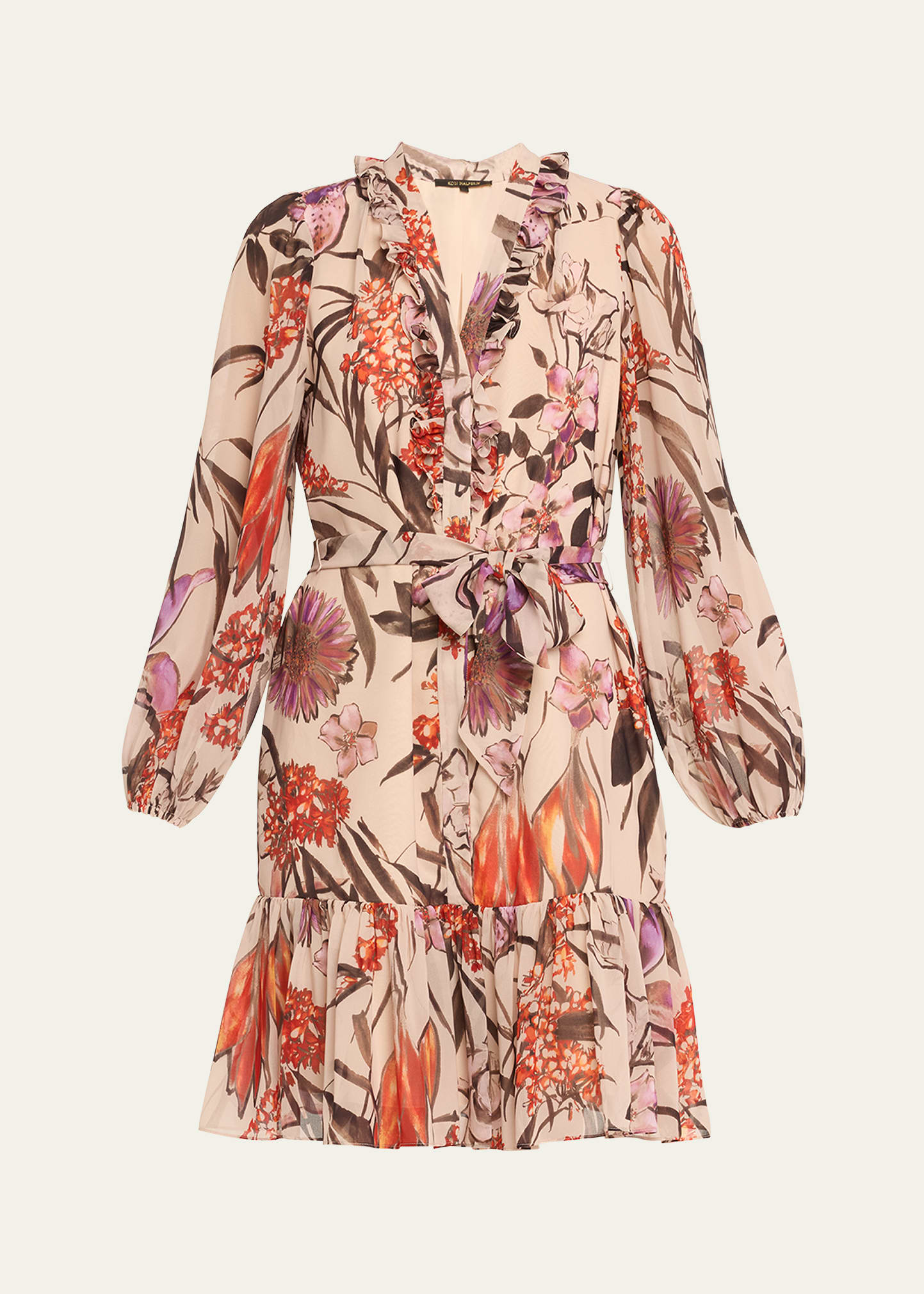 Samara Floral-Print Ruffle Satin Midi Dress