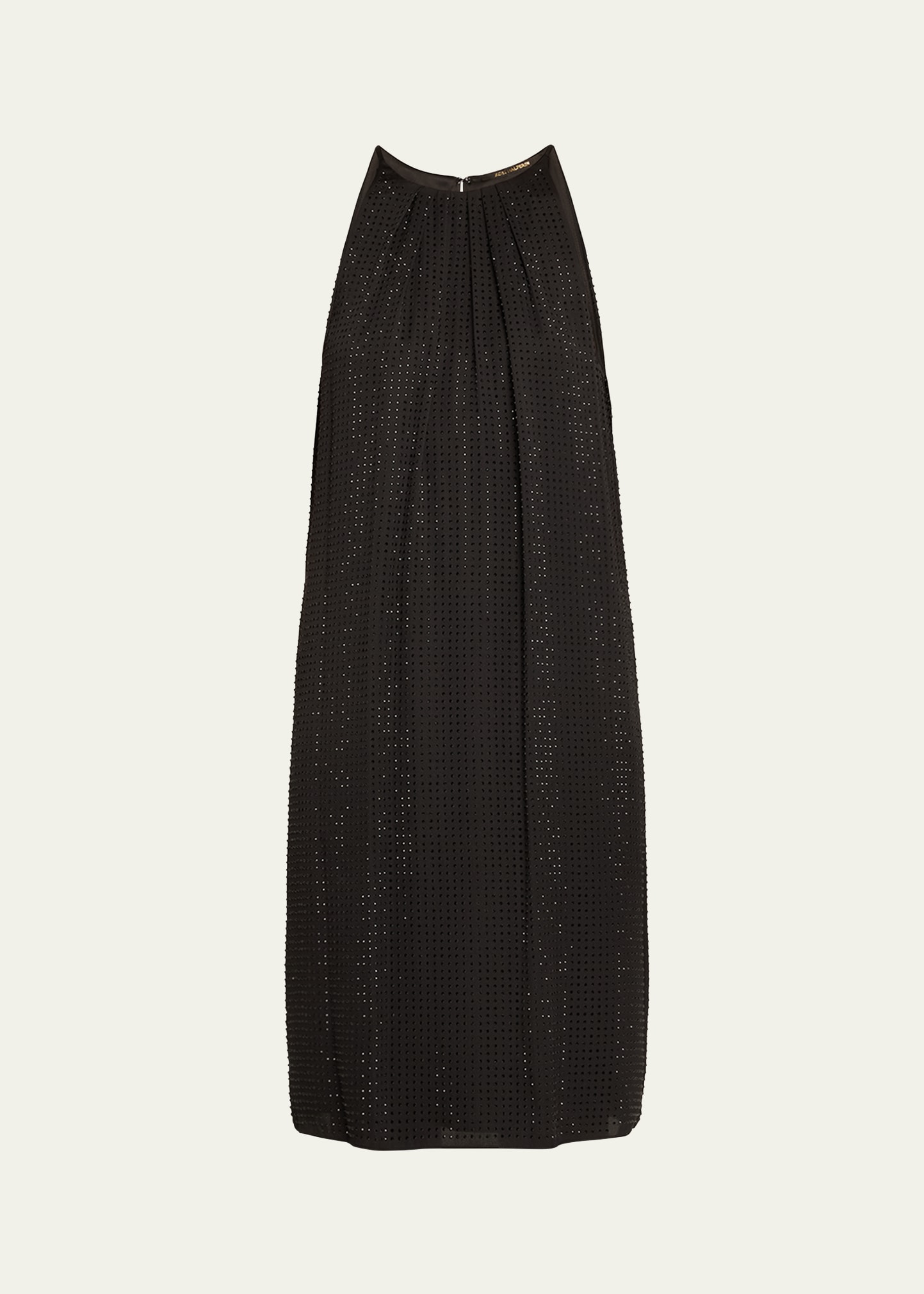 Kobi Halperin Brenna Pleated Rhinestone Halter Midi Dress In Black