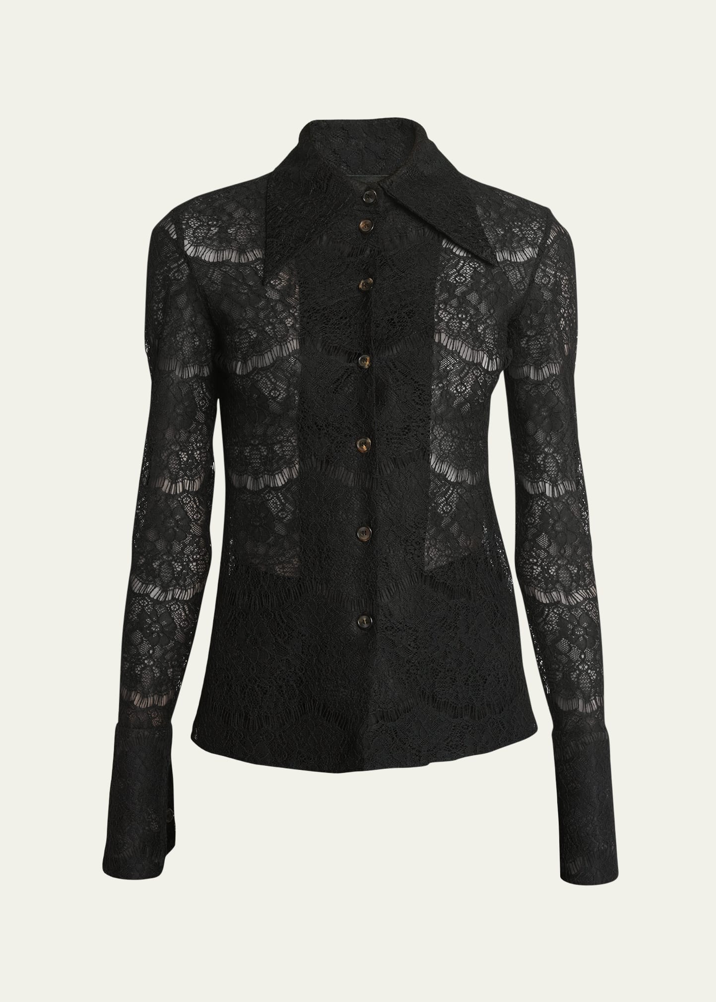 Shop A.w.a.k.e. Fitted Long-sleeve Lace Shirt In Black