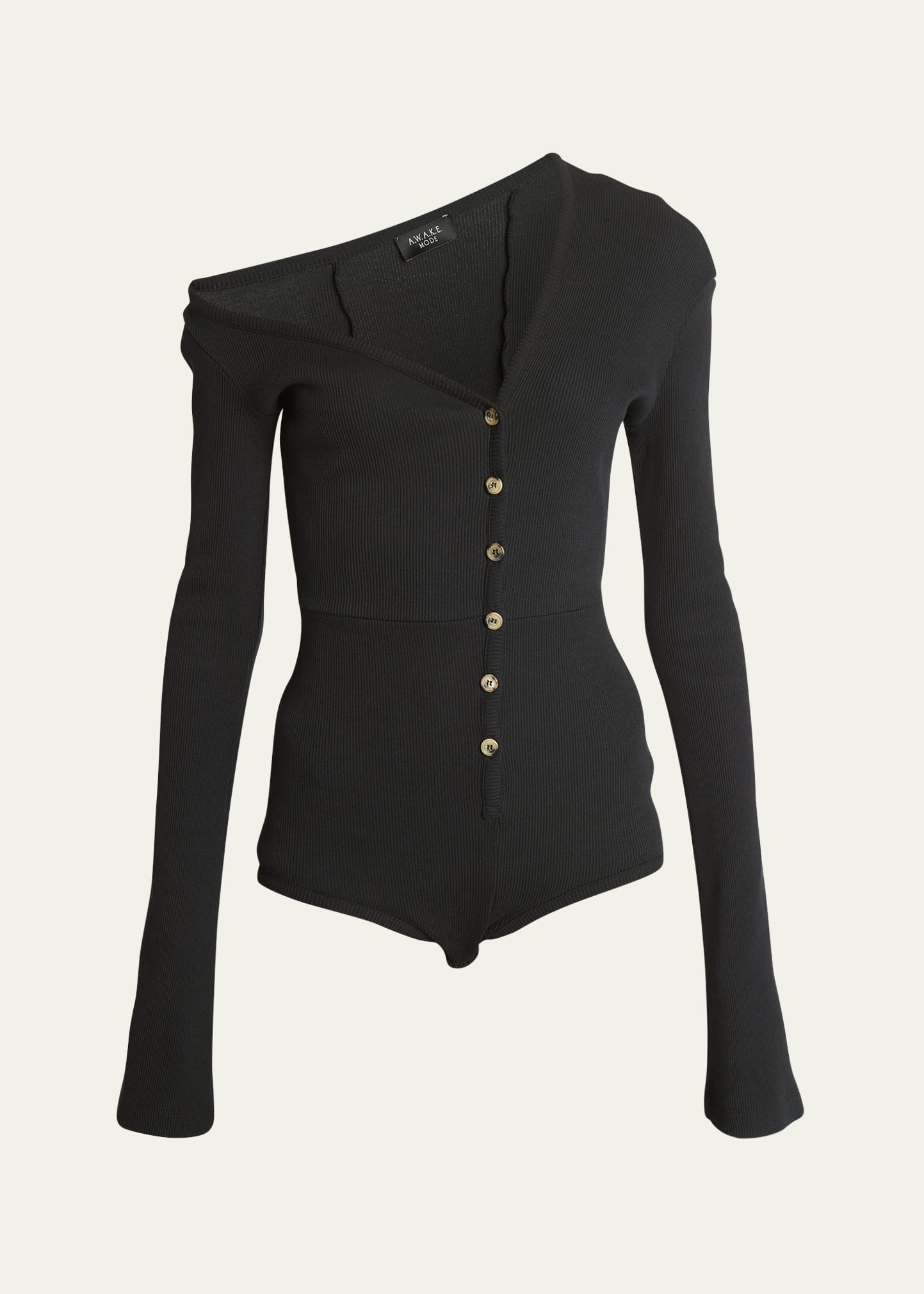 Shop A.w.a.k.e. Asymmetric Long-sleeve Bodysuit In Black